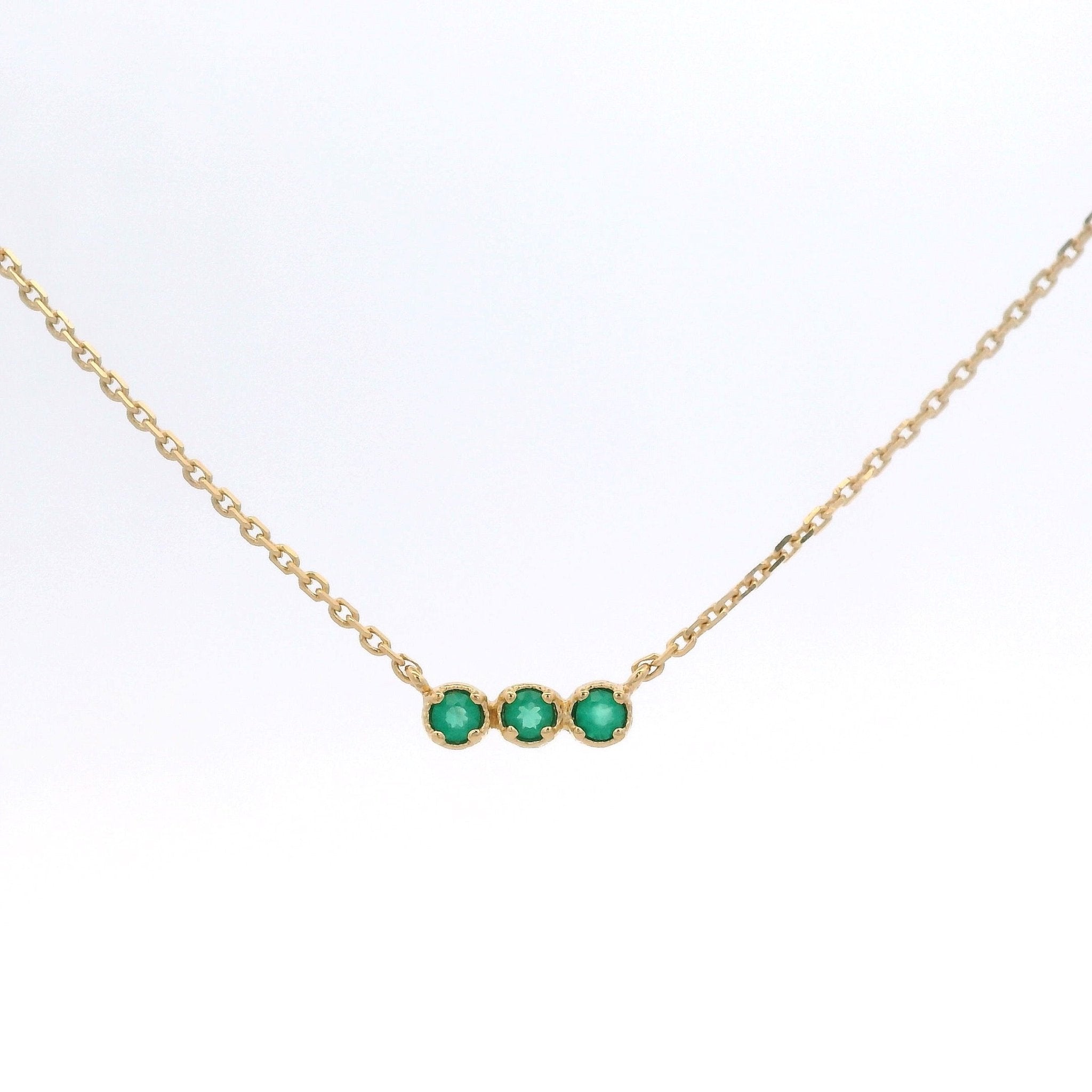 925YG BAR MINI 3 STONE ONYX GREEN NECKLACE - C'SANTOS