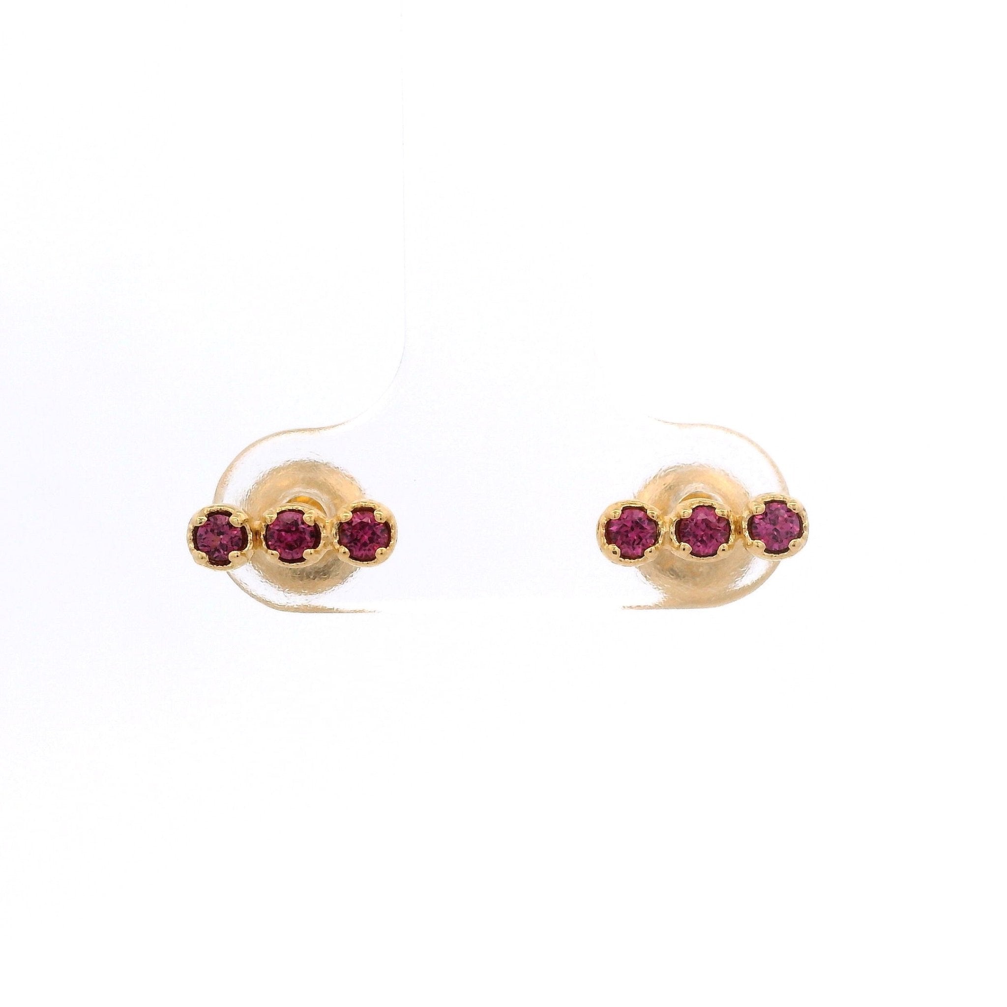 925YG BAR MINI 3 STONE RHODOLITE GARNET EARRINGS - C'SANTOS