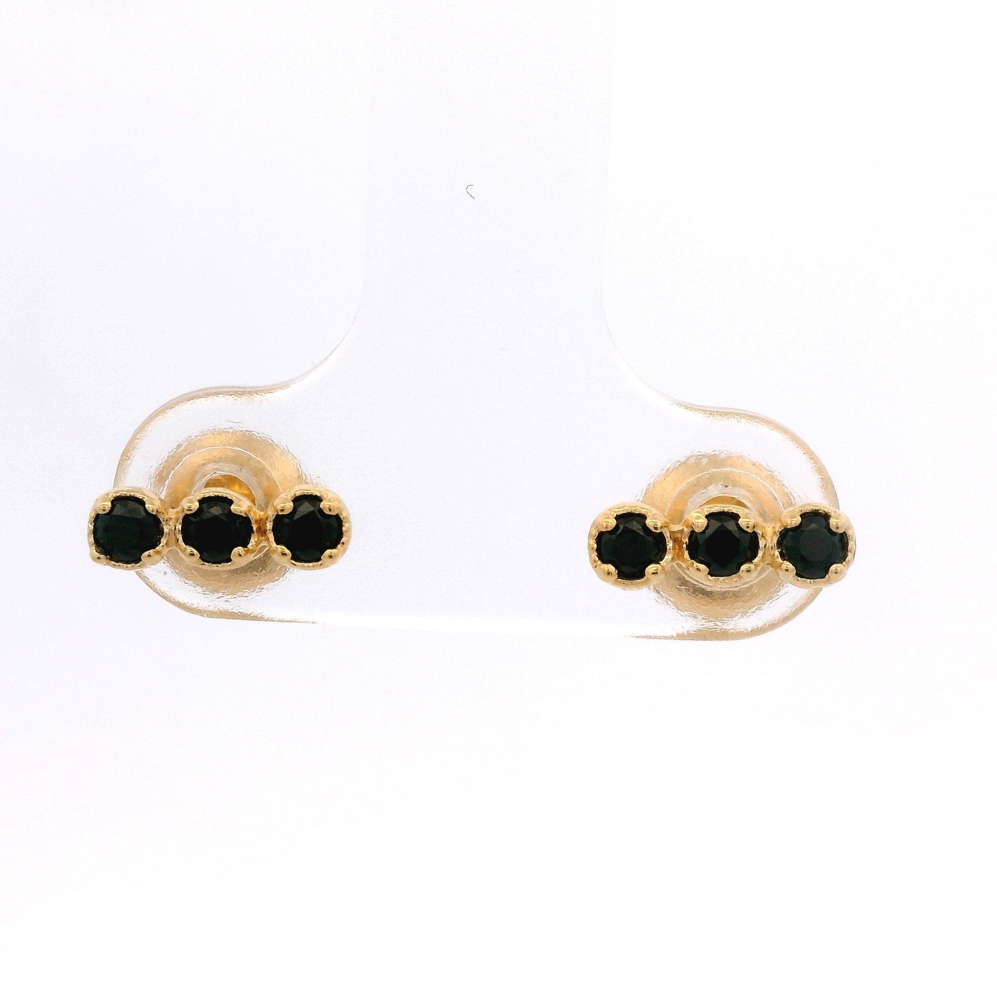 925YG BAR MINI 3 STONE SPINEL BLACK EARRINGS - C'SANTOS