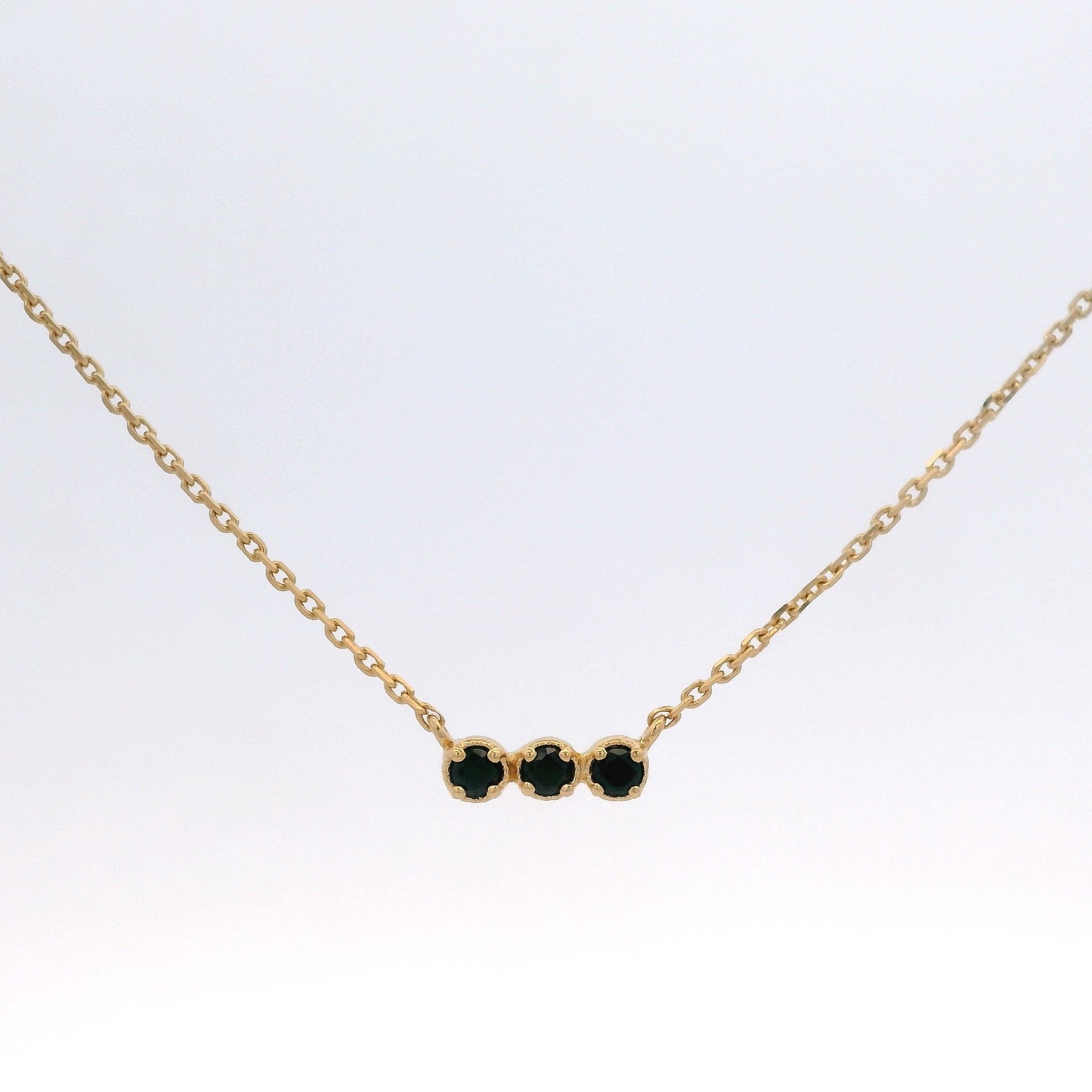925YG BAR MINI 3 STONE SPINEL BLACK NECKLACE - C'SANTOS