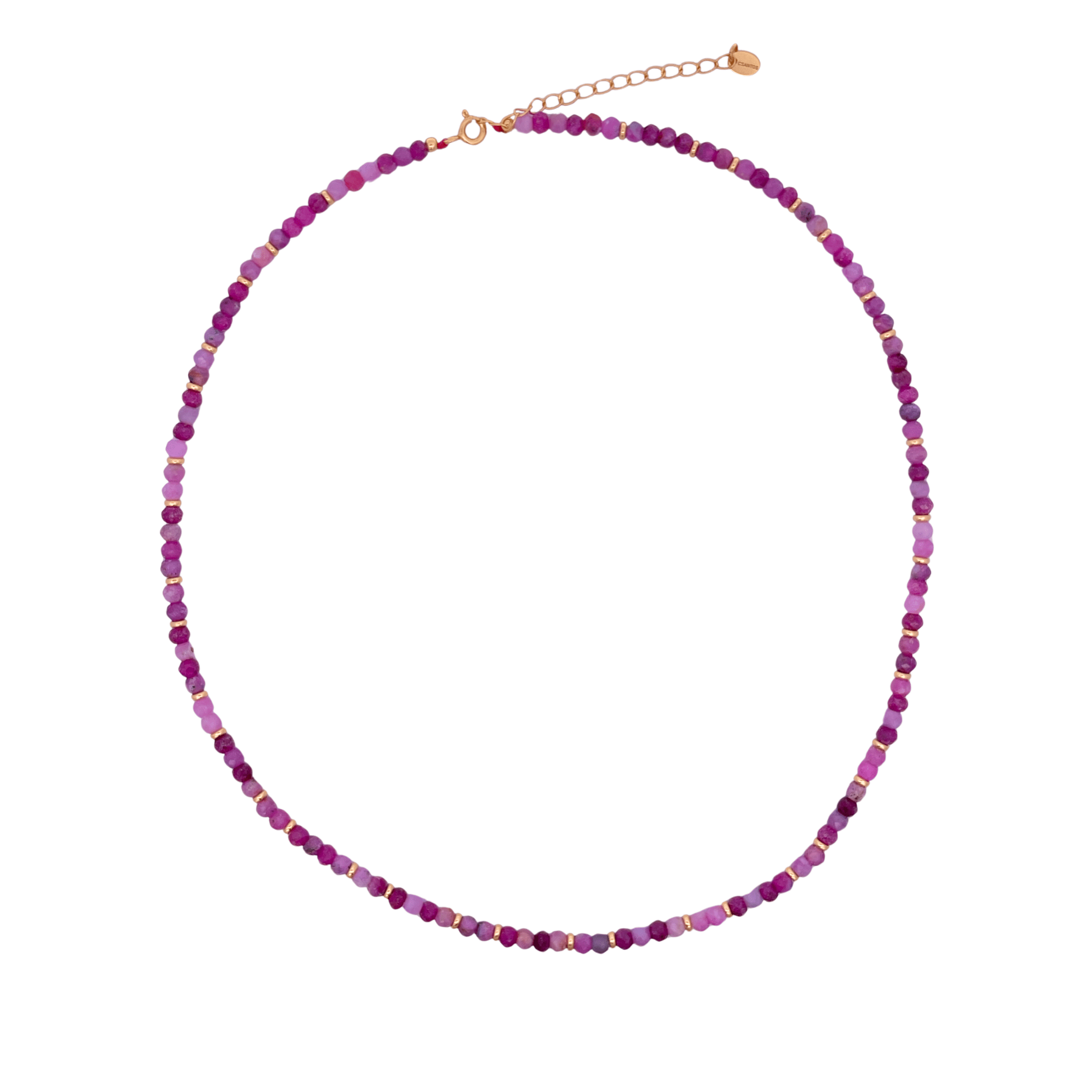 925YG BEANDS AND BALL GOLD NECKLACE PINK TOURMALINE - C'SANTOS