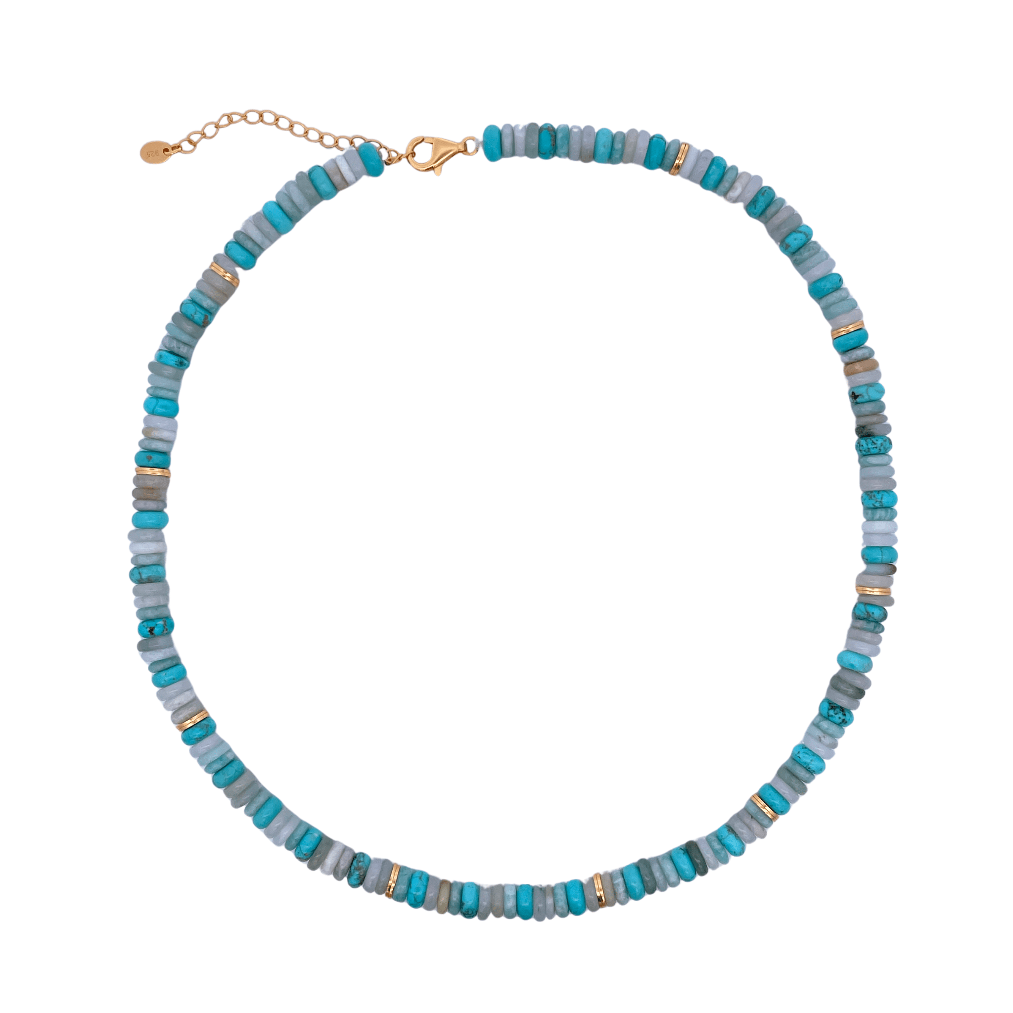 925YG BEANDS AND BALL GOLD NECKLACE TURQUOISE - C'SANTOS
