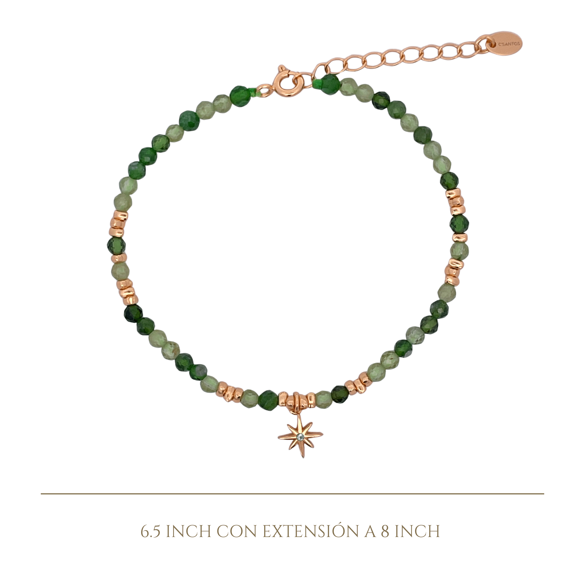 925YG BEANDS AND STAR BRACELET PERIDOT - C'SANTOS