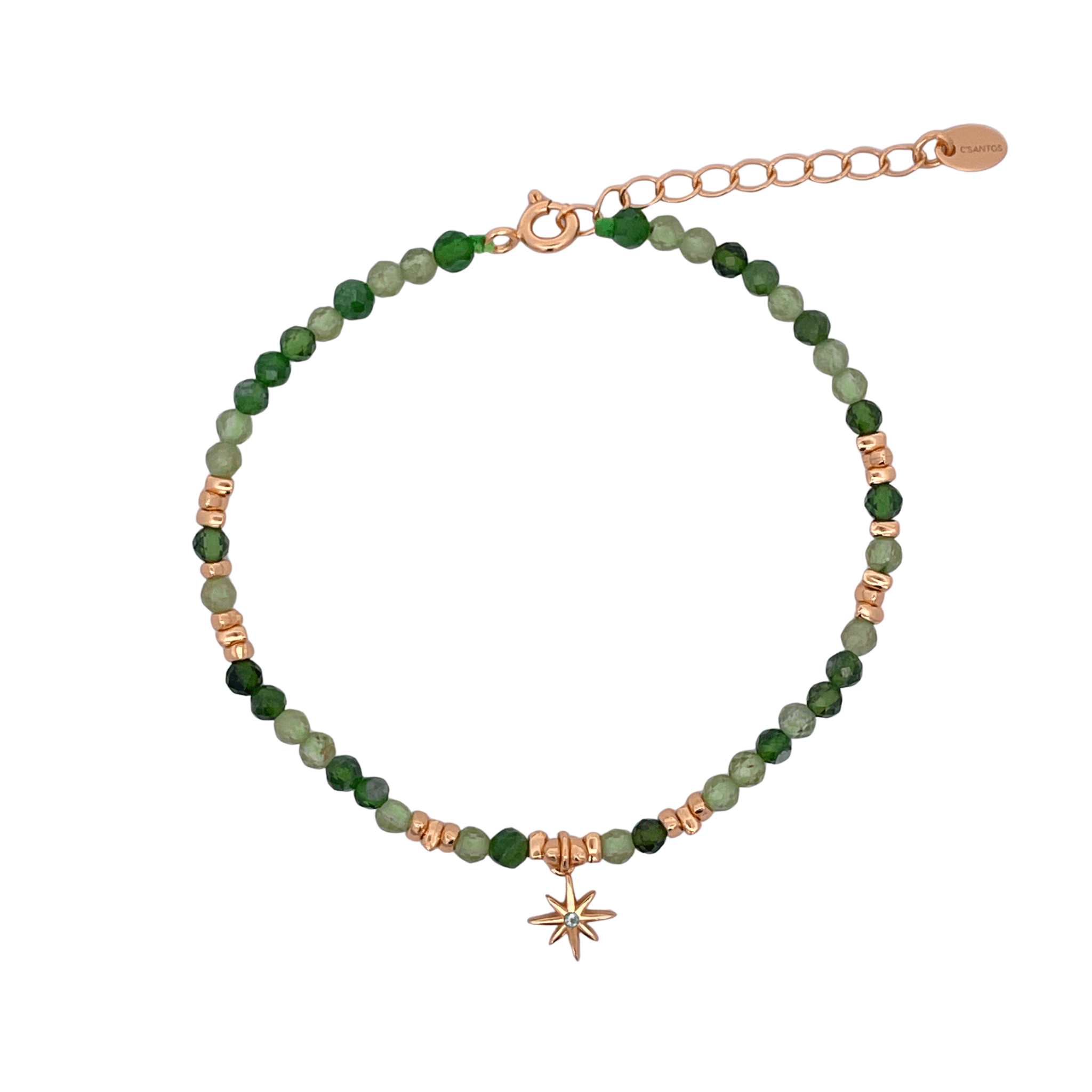 925YG BEANDS AND STAR BRACELET PERIDOT - C'SANTOS