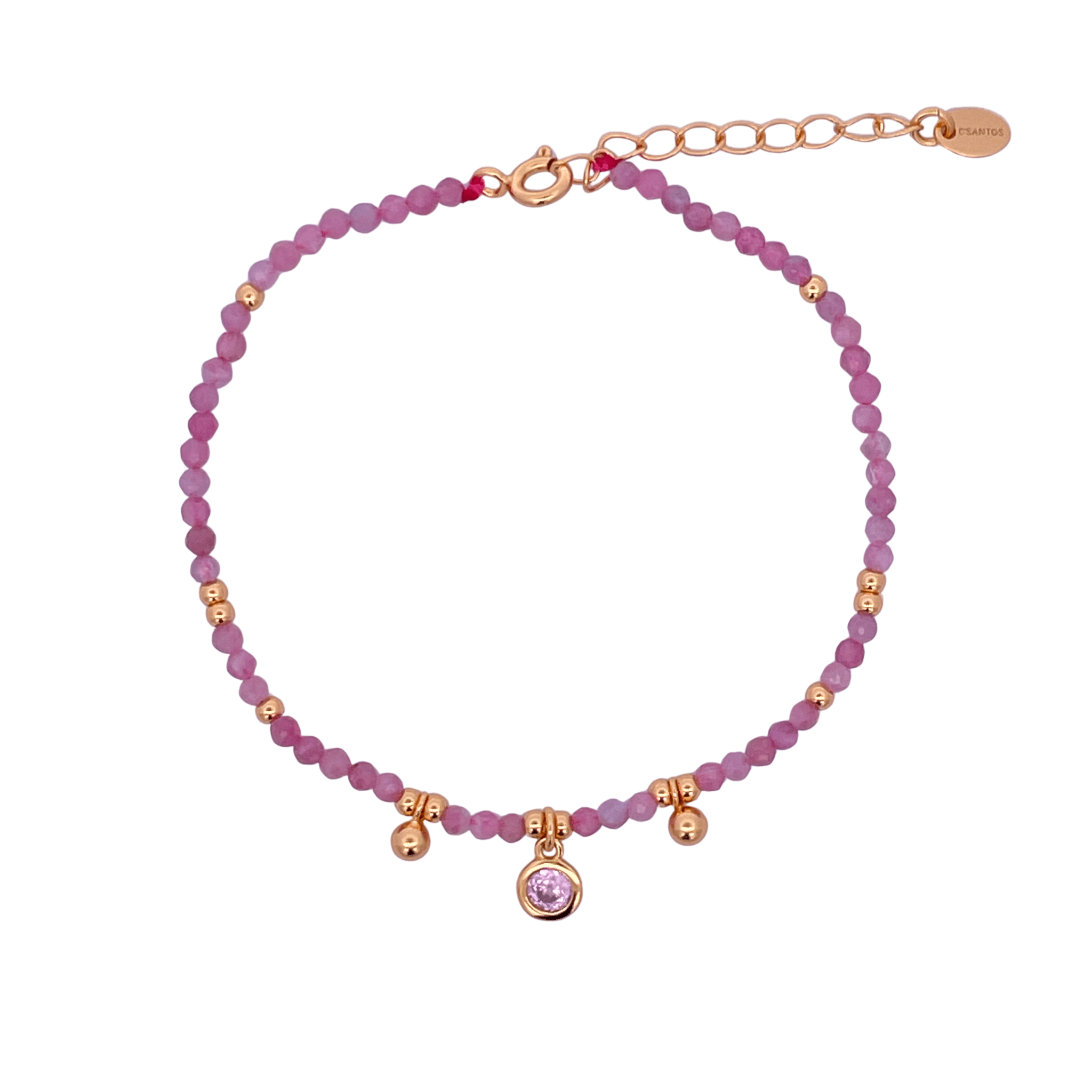 925YG BEANDS WITH BEZEL BRACELET PINK TOURMALINE - C'SANTOS