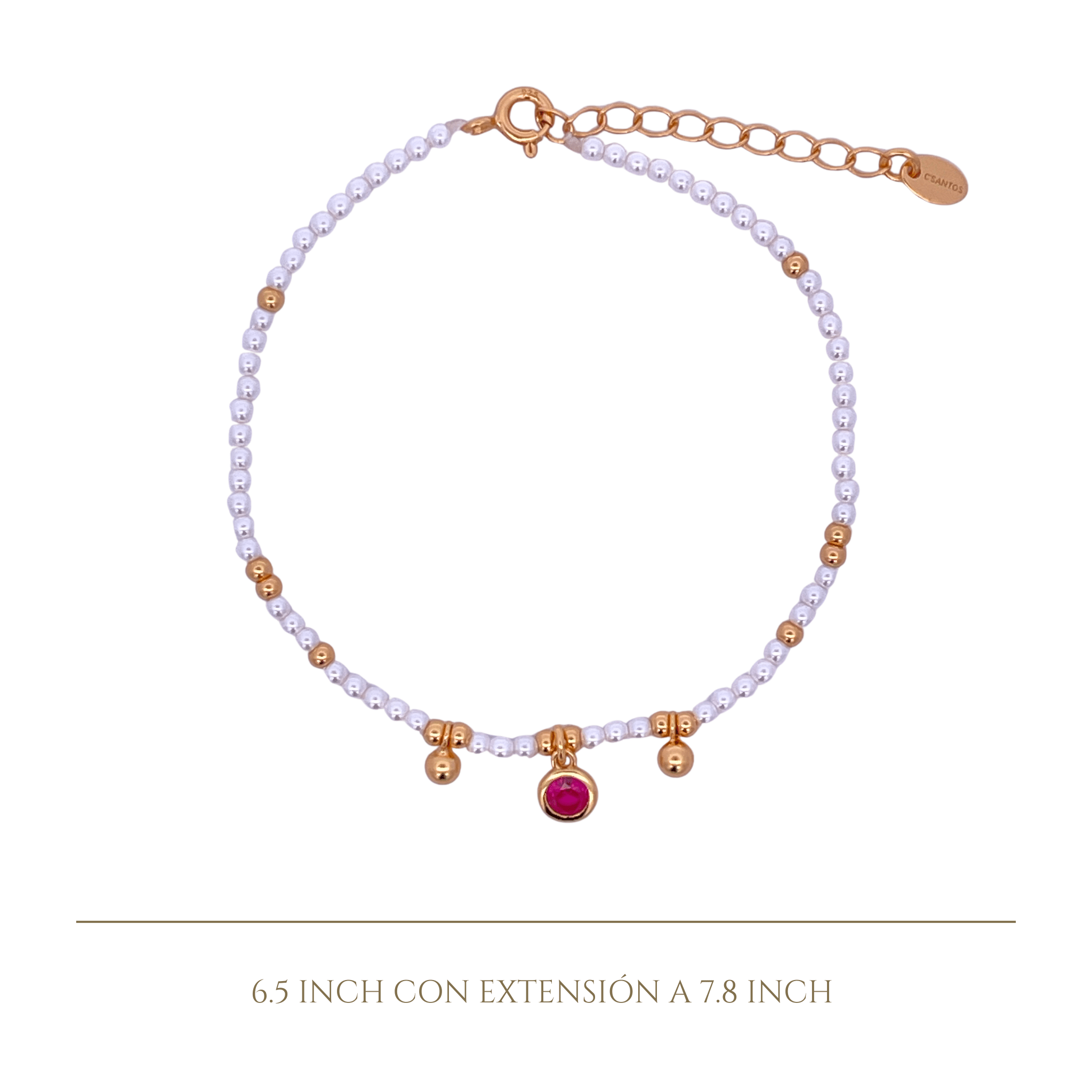 925YG BEANDS WITH BEZEL BRACELET SYN PEARL - C'SANTOS