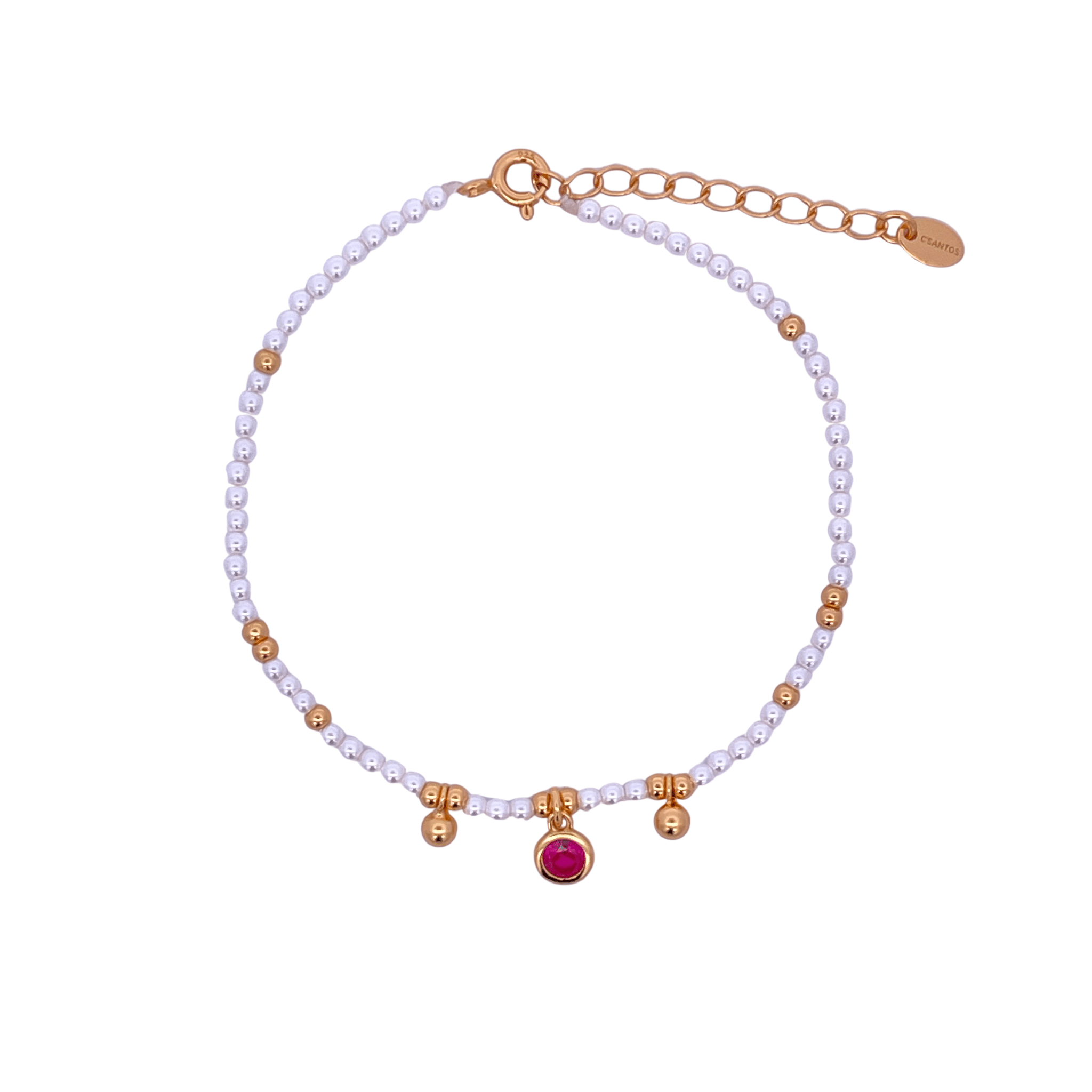 925YG BEANDS WITH BEZEL BRACELET SYN PEARL - C'SANTOS