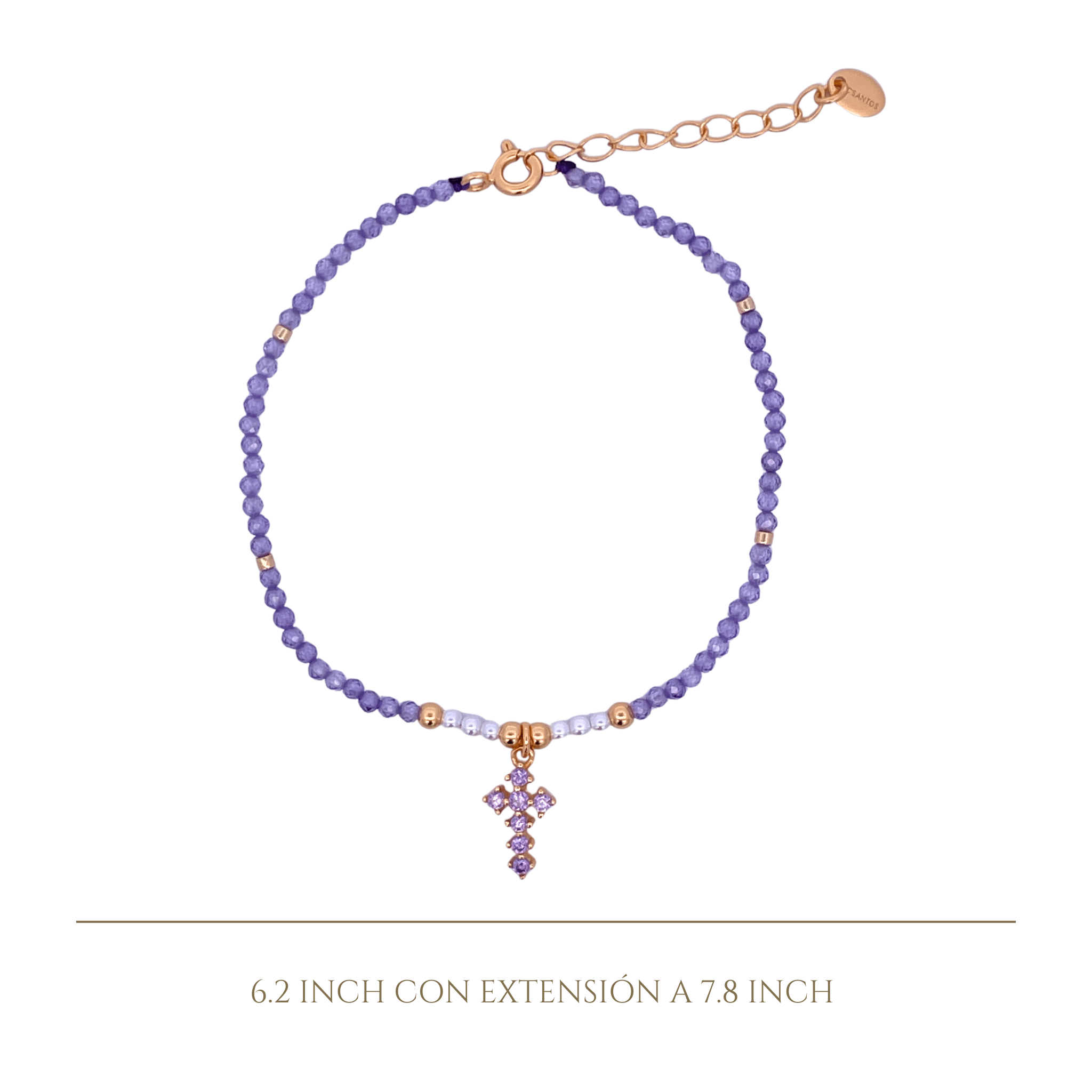 925YG BEANDS WITH CROSS BRACELET AMETHYST - C'SANTOS