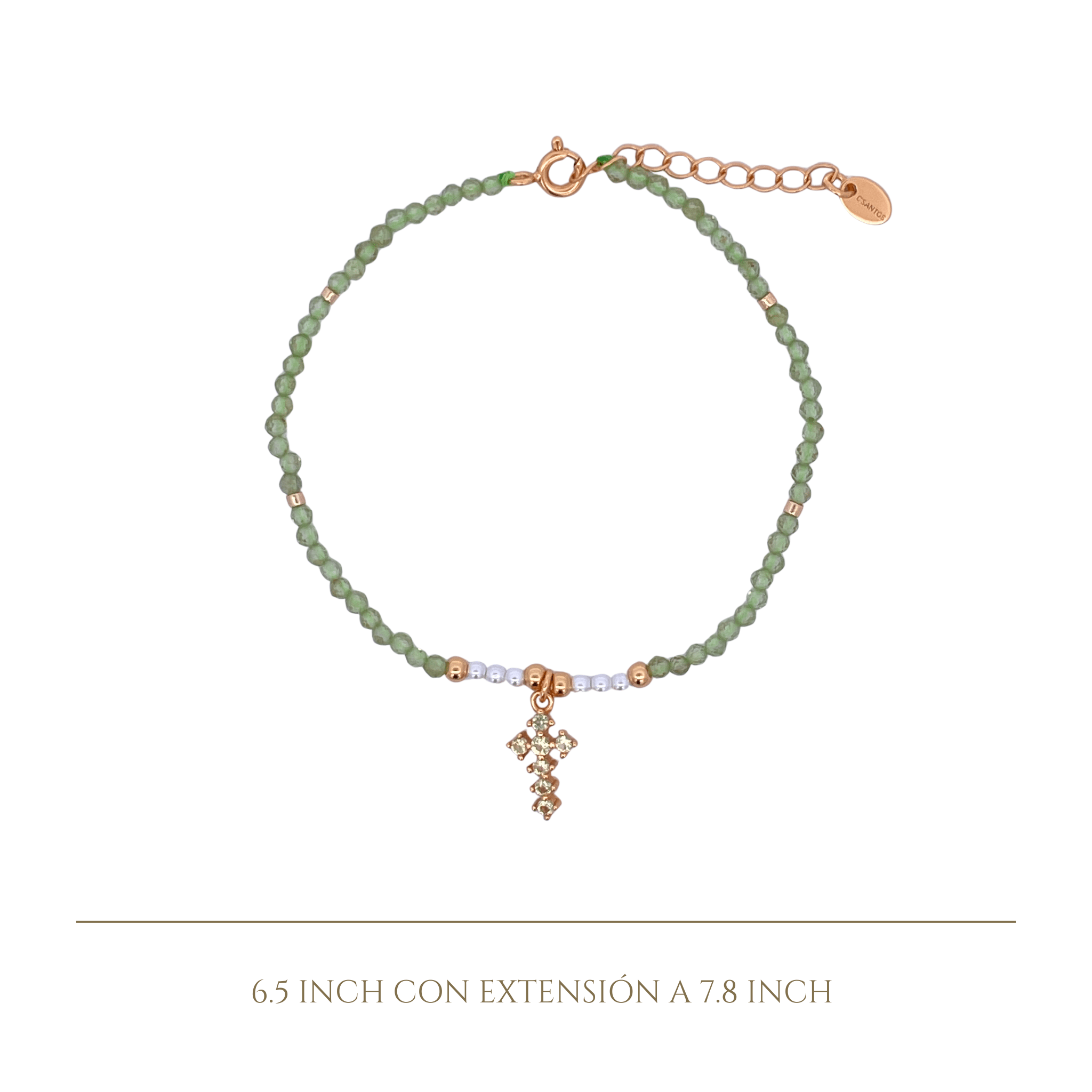 925YG BEANDS WITH CROSS BRACELET PERIDOT - C'SANTOS