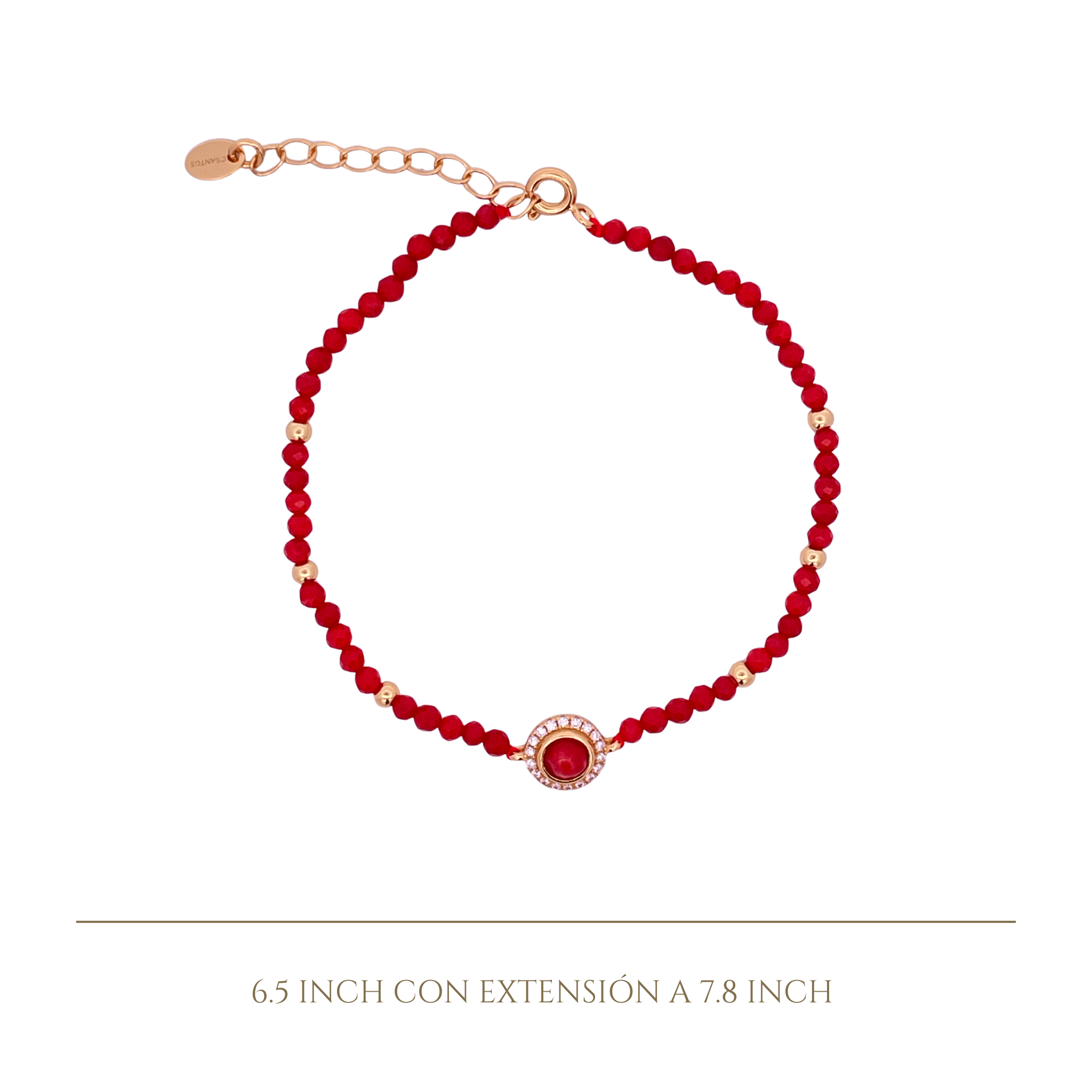 925YG BEANDS WITH SOLITARY HALO BRACELET CORAL - C'SANTOS