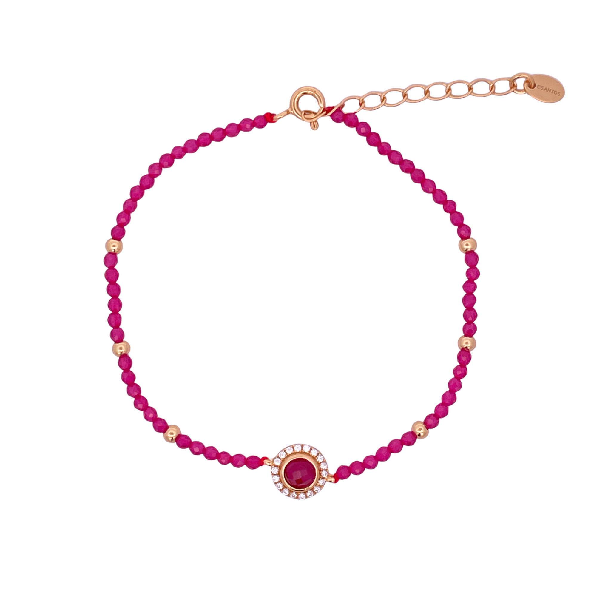 925YG BEANDS WITH SOLITARY HALO BRACELET RUBY - C'SANTOS