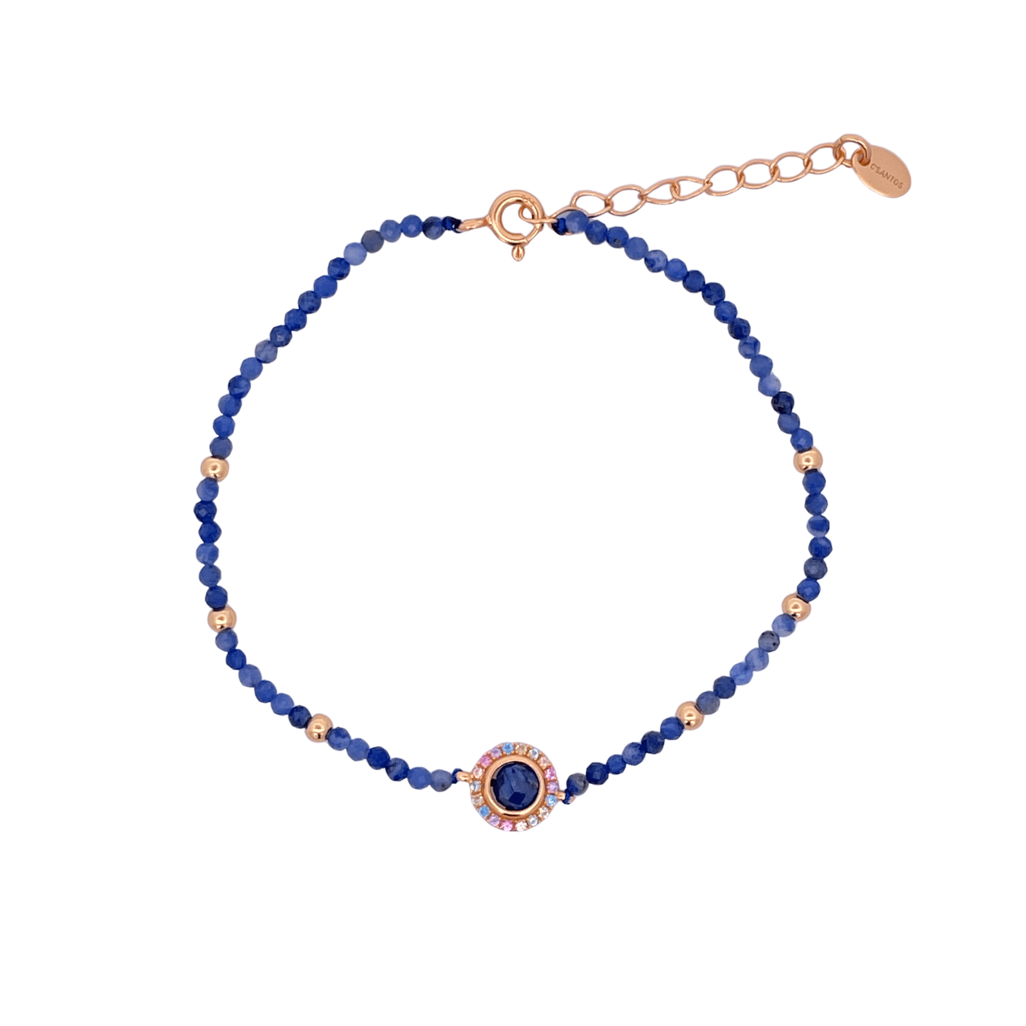 925YG BEANDS WITH SOLITARY HALO BRACELET SODALITE - C'SANTOS