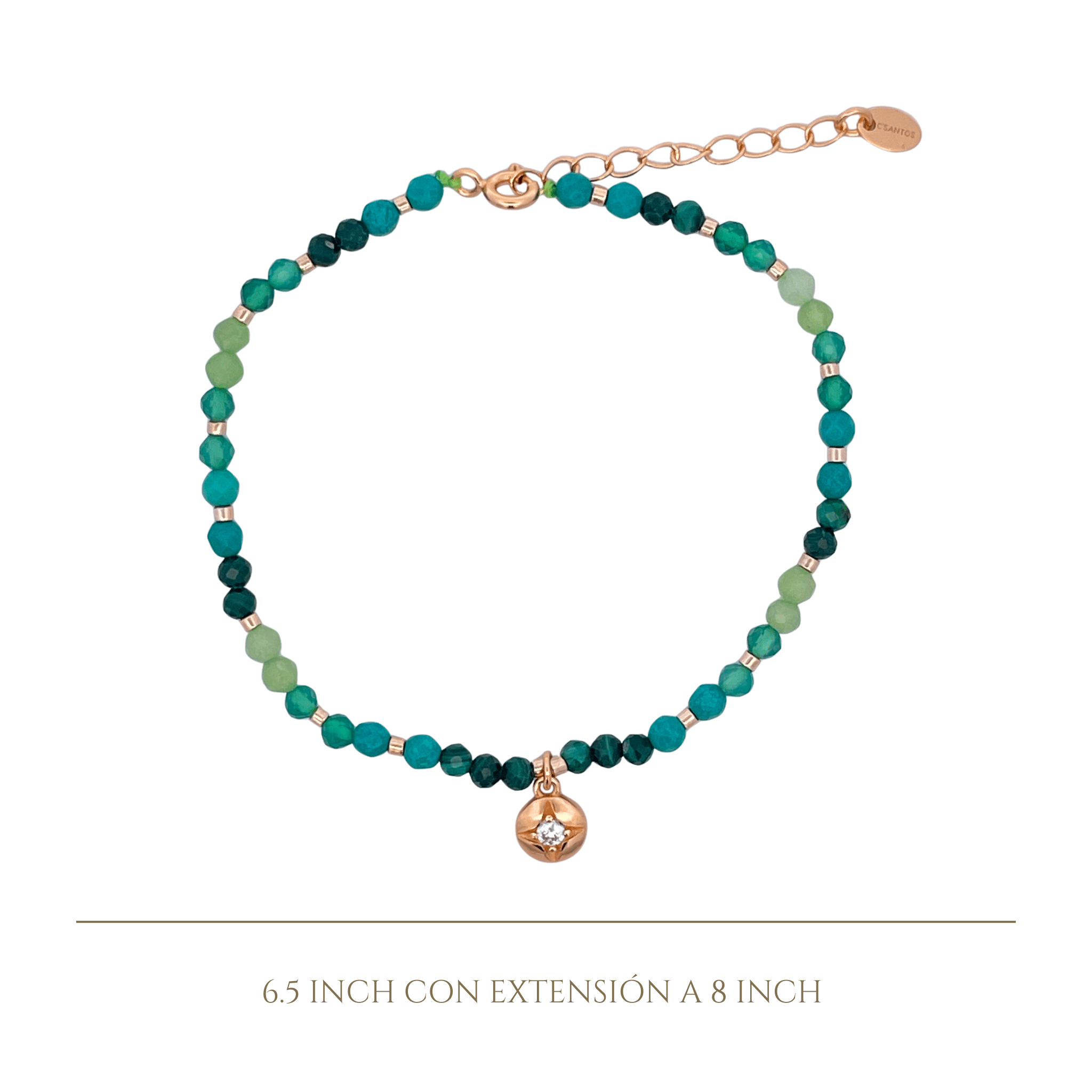 925YG BEANDS WITH SOLITARY STAR BRACELET TOU MAL AG GREEN - C'SANTOS