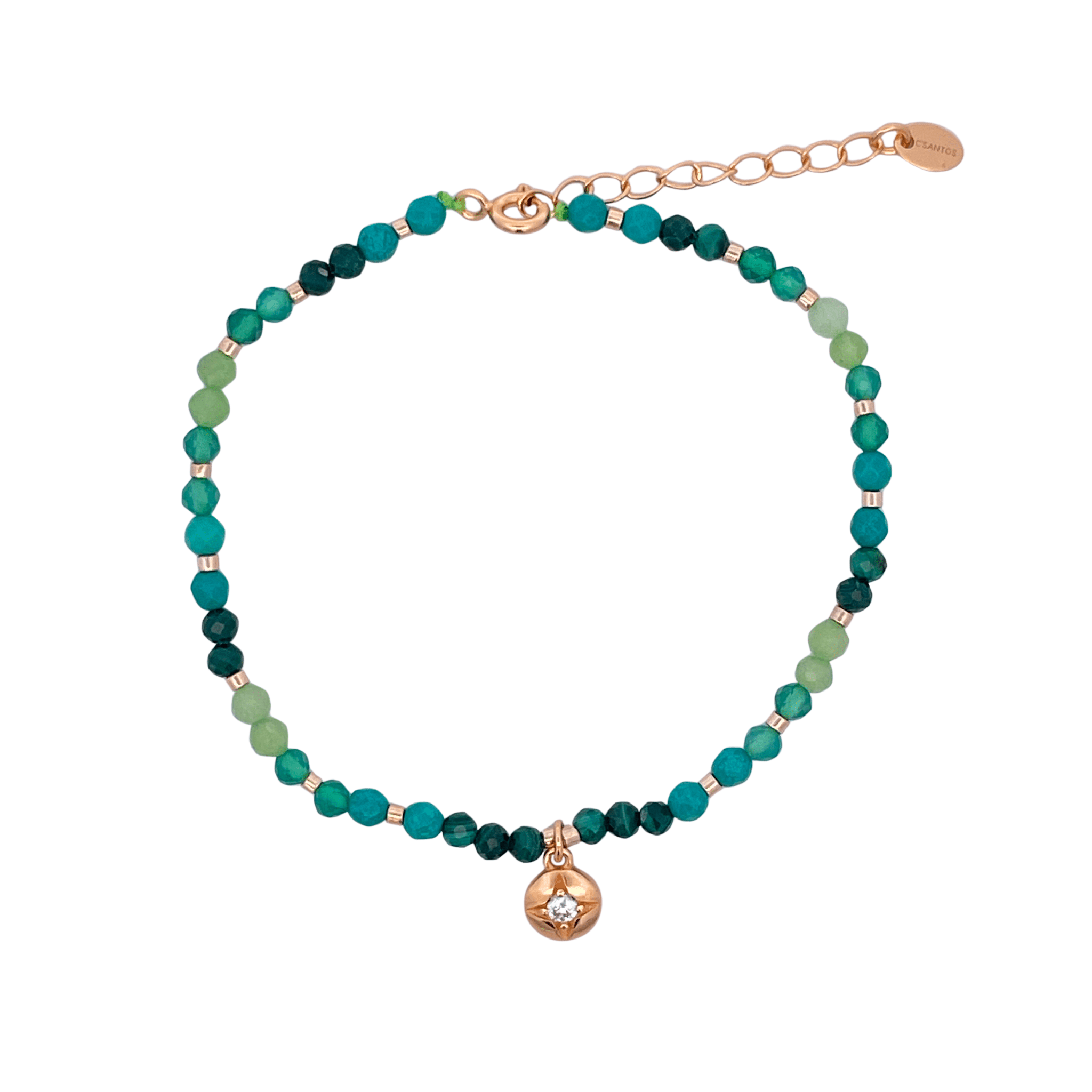 925YG BEANDS WITH SOLITARY STAR BRACELET TOU MAL AG GREEN - C'SANTOS