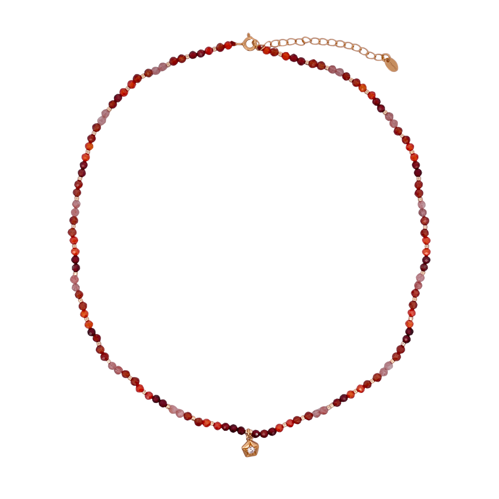 925YG BEANDS WITH SOLITARY STAR NECKLACE ORANGE CZ GN DARK - C'SANTOS