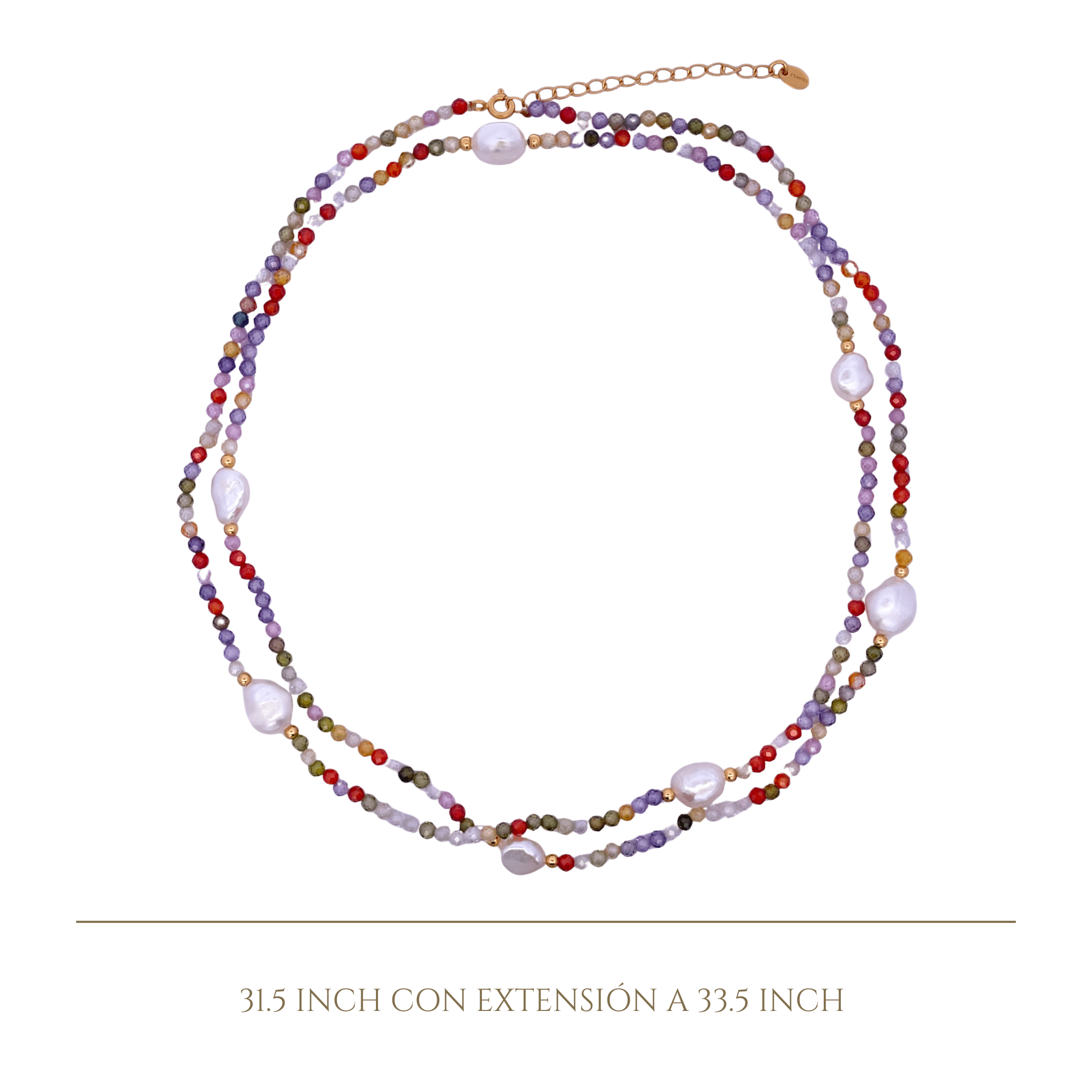 925YG BEANDS WITH STATION PEARL NECKLACE TOURMALINE MULTICOLOR - C'SANTOS