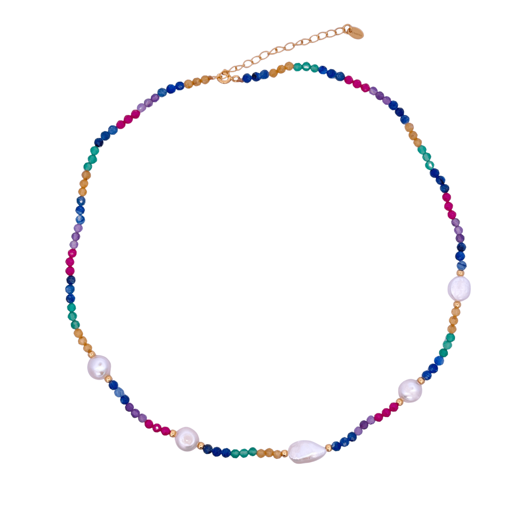 925YG BEANDS WITH STATION PEARL NECKLACE TOURMALINE MULTICOLOR - C'SANTOS