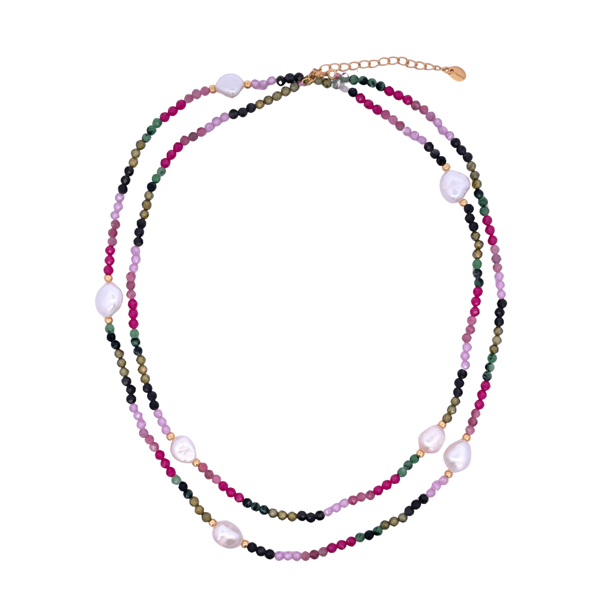925YG BEANDS WITH STATION PEARL NECKLACE TOURMALINE MULTICOLOR - C'SANTOS