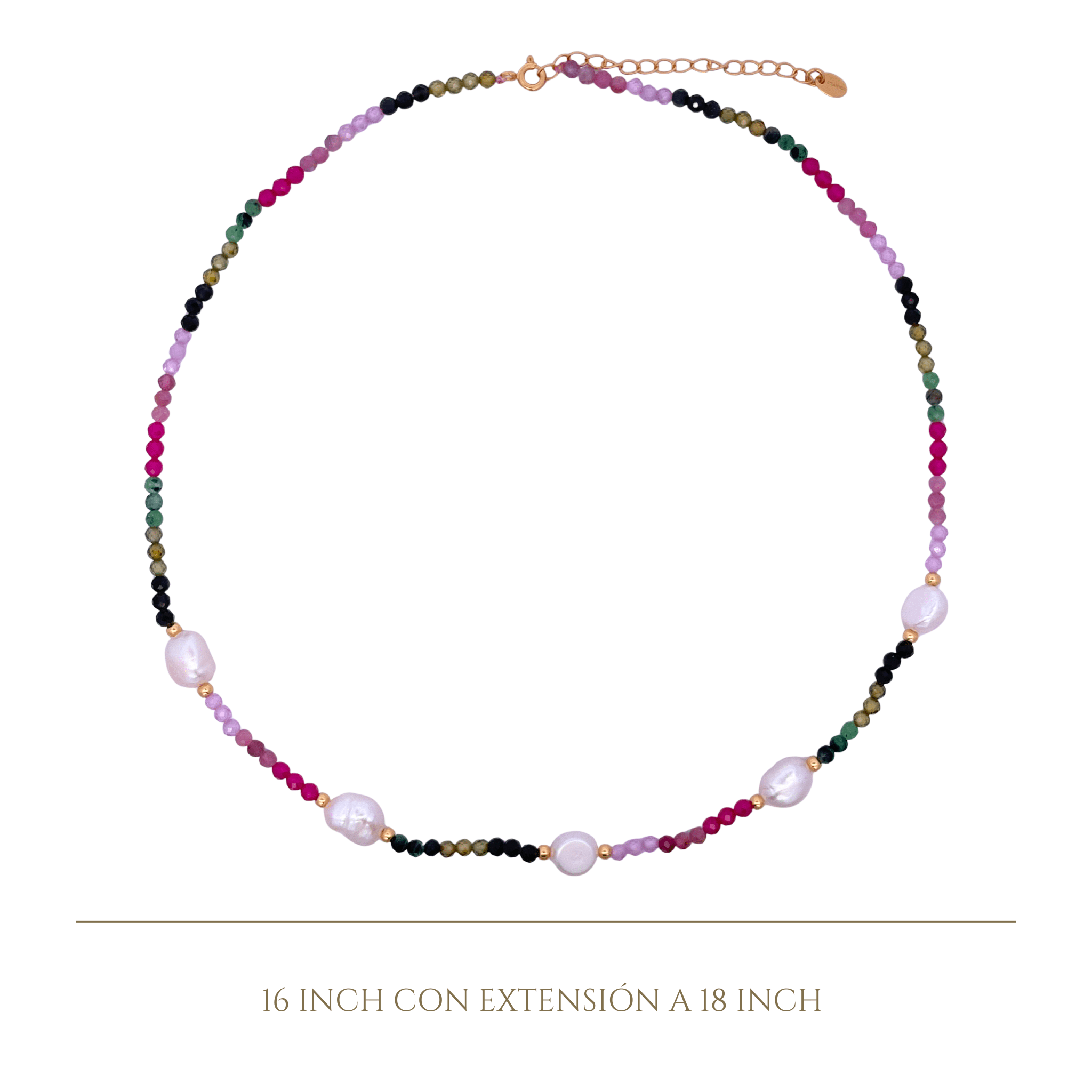 925YG BEANDS WITH STATION PEARL NECKLACE TOURMALINE MULTICOLOR - C'SANTOS