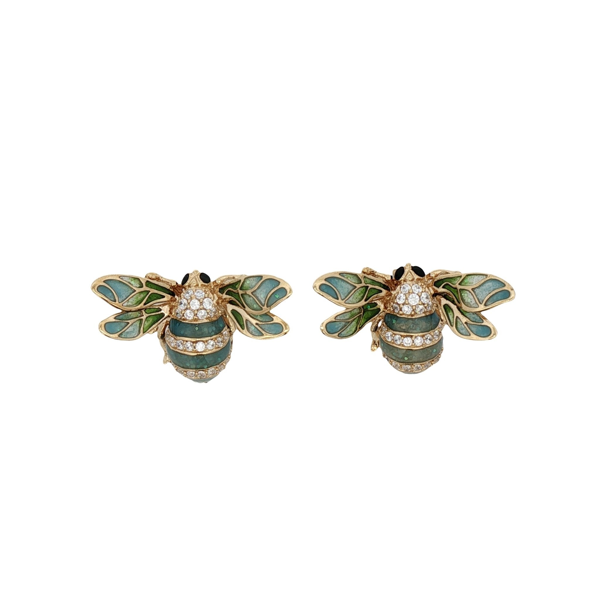 925YG BEE ENAMEL TURQUESA CZ 12MM EARRINGS - C'SANTOS