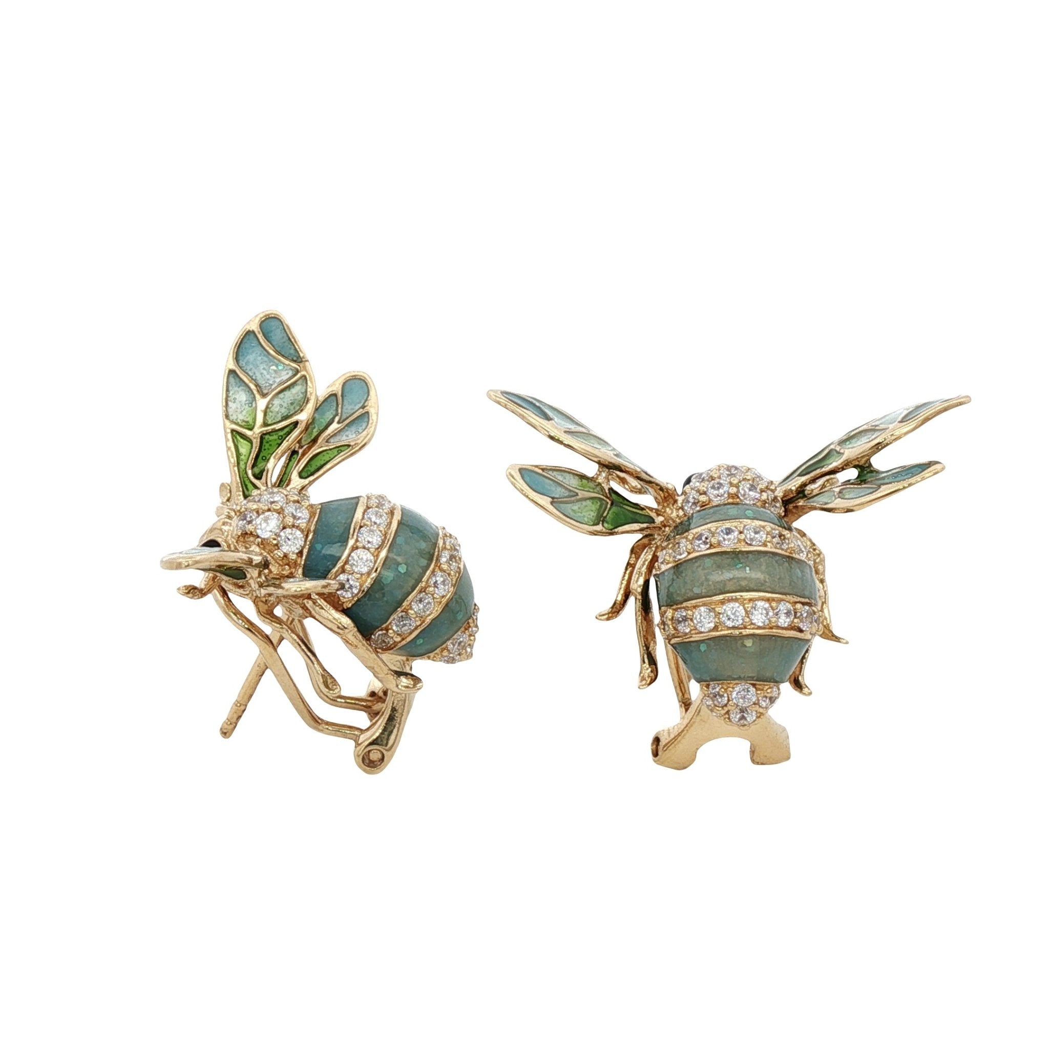 925YG BEE ENAMEL TURQUESA CZ 12MM EARRINGS - C'SANTOS