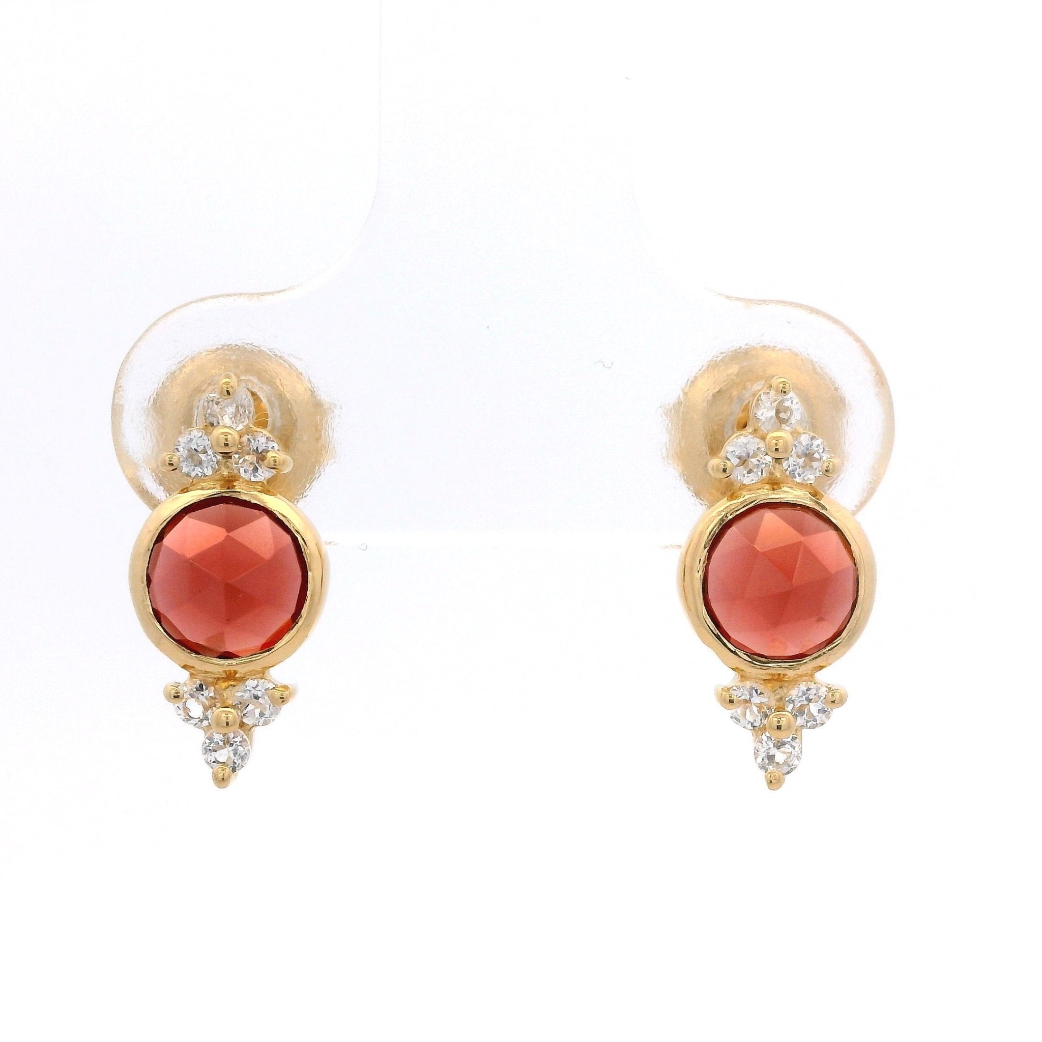 925YG BEZEL GARNET WITH POINTS TOPAZ WHITE EARRINGS - C'SANTOS
