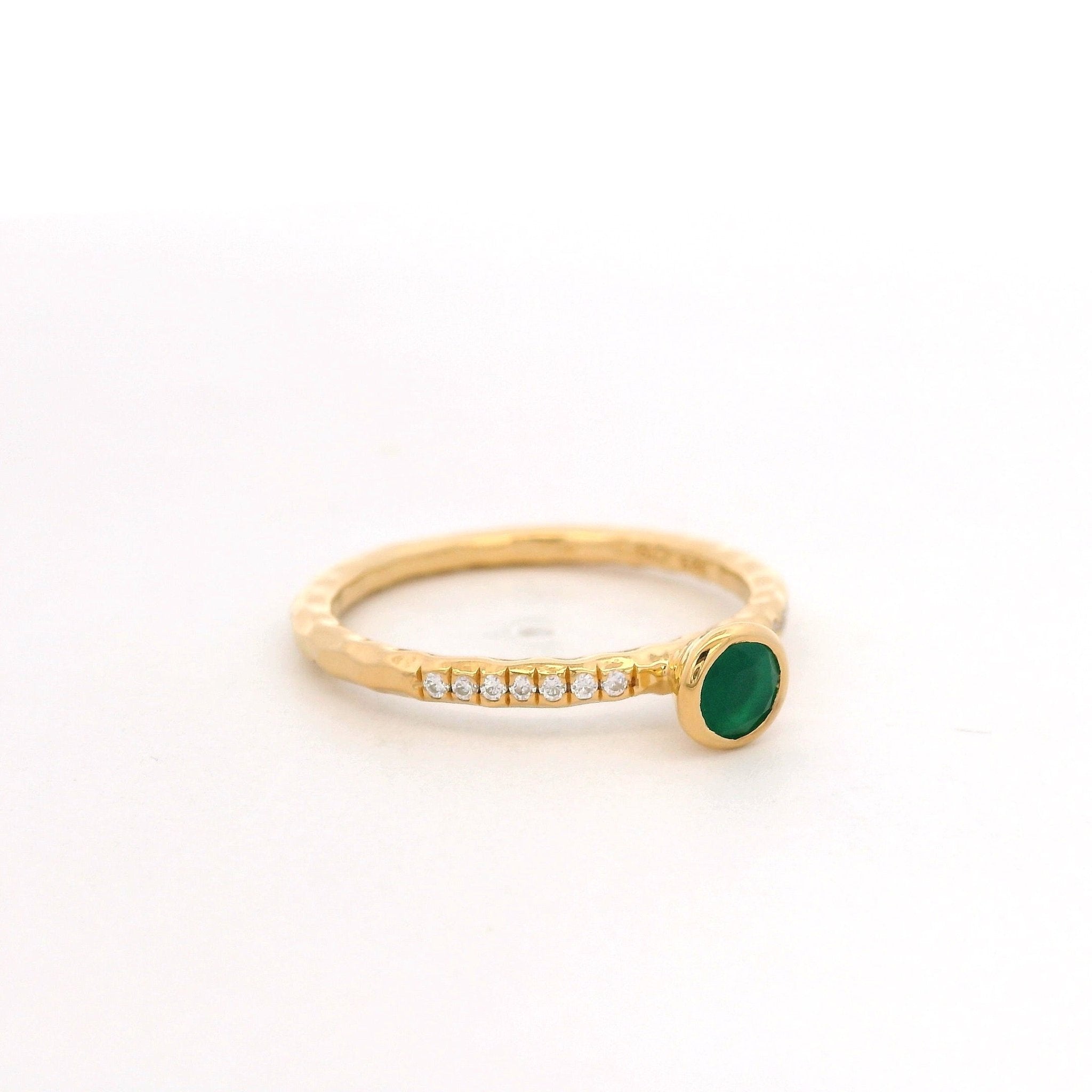 925YG BEZEL ONYX GREEN SOLITARY RING T6.5 - C'SANTOS