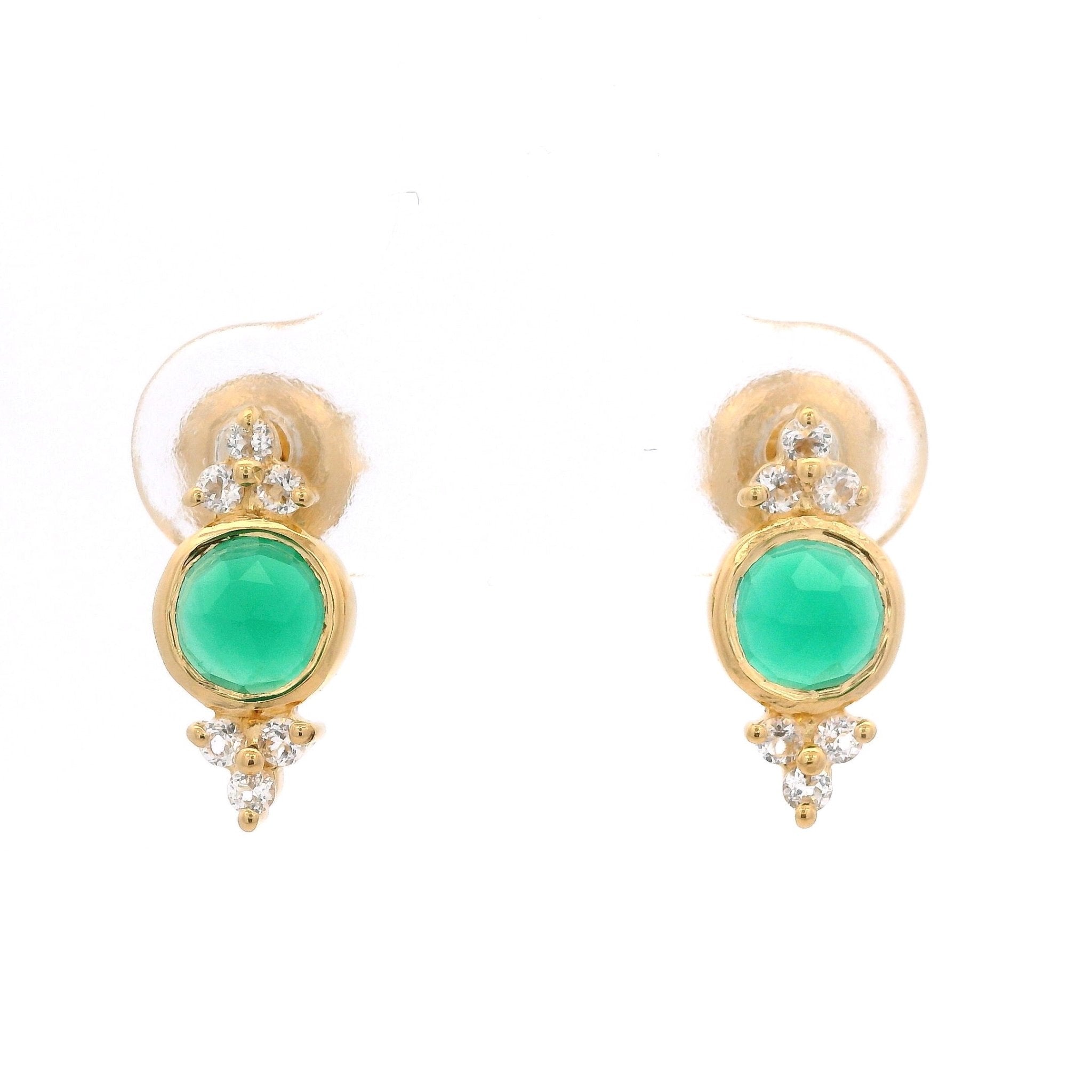 925YG BEZEL ONYX GREEN WITH POINTS TOPAZ WHITE EARRINGS - C'SANTOS