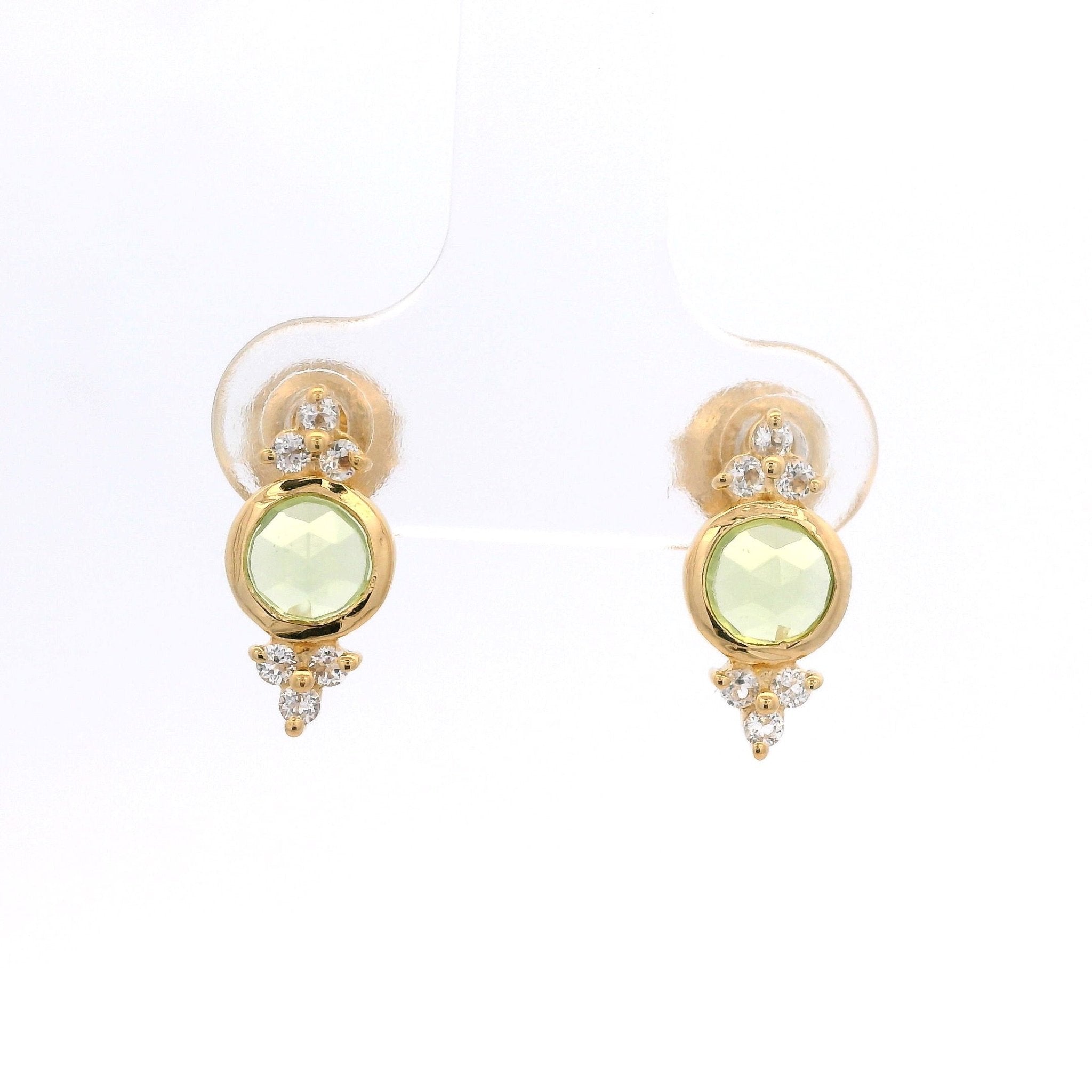 925YG BEZEL PERIDOT WITH POINTS TOPAZ WHITE EARRINGS - C'SANTOS