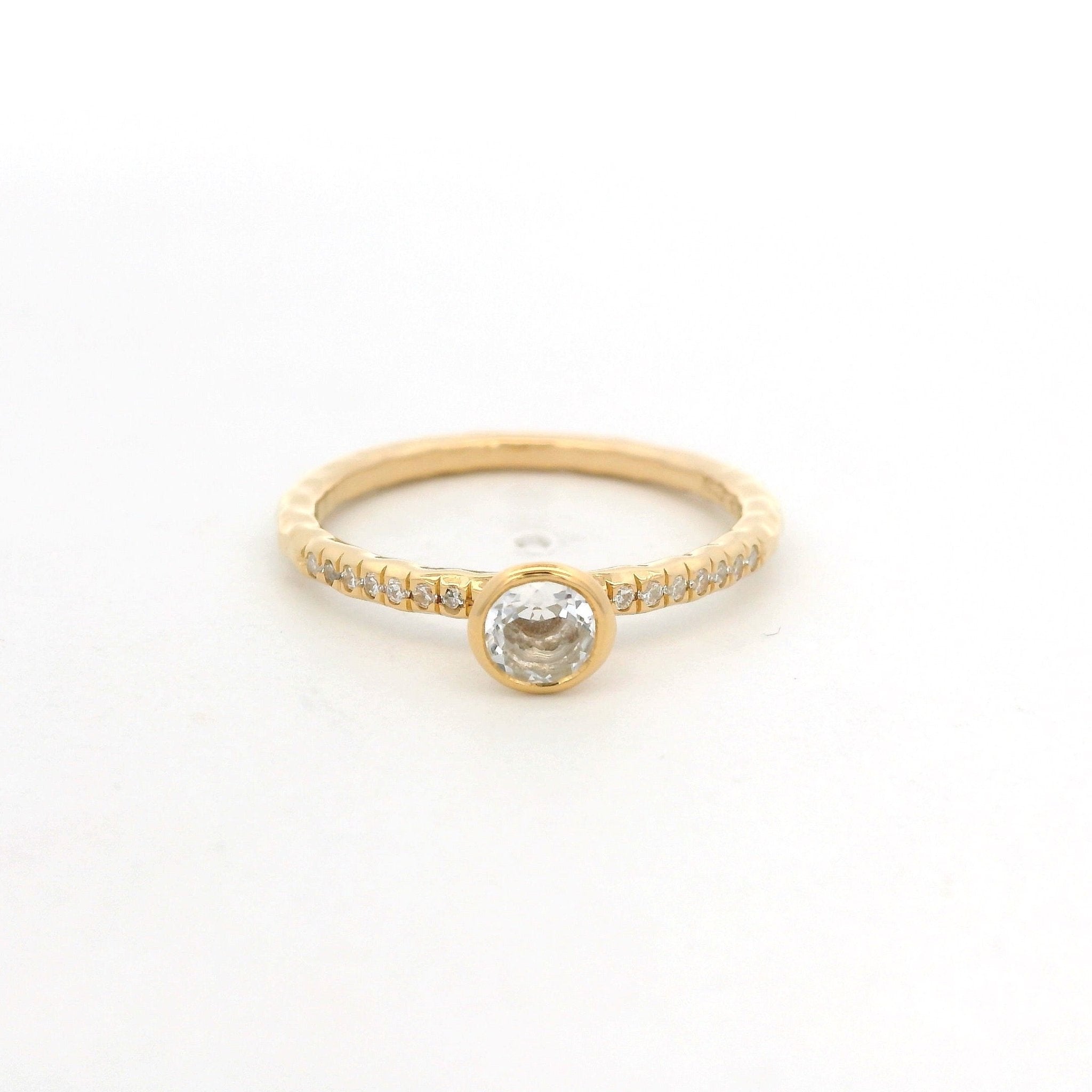 925YG BEZEL ROCK CRYSTAL SOLITARY RING T6.5 - C'SANTOS