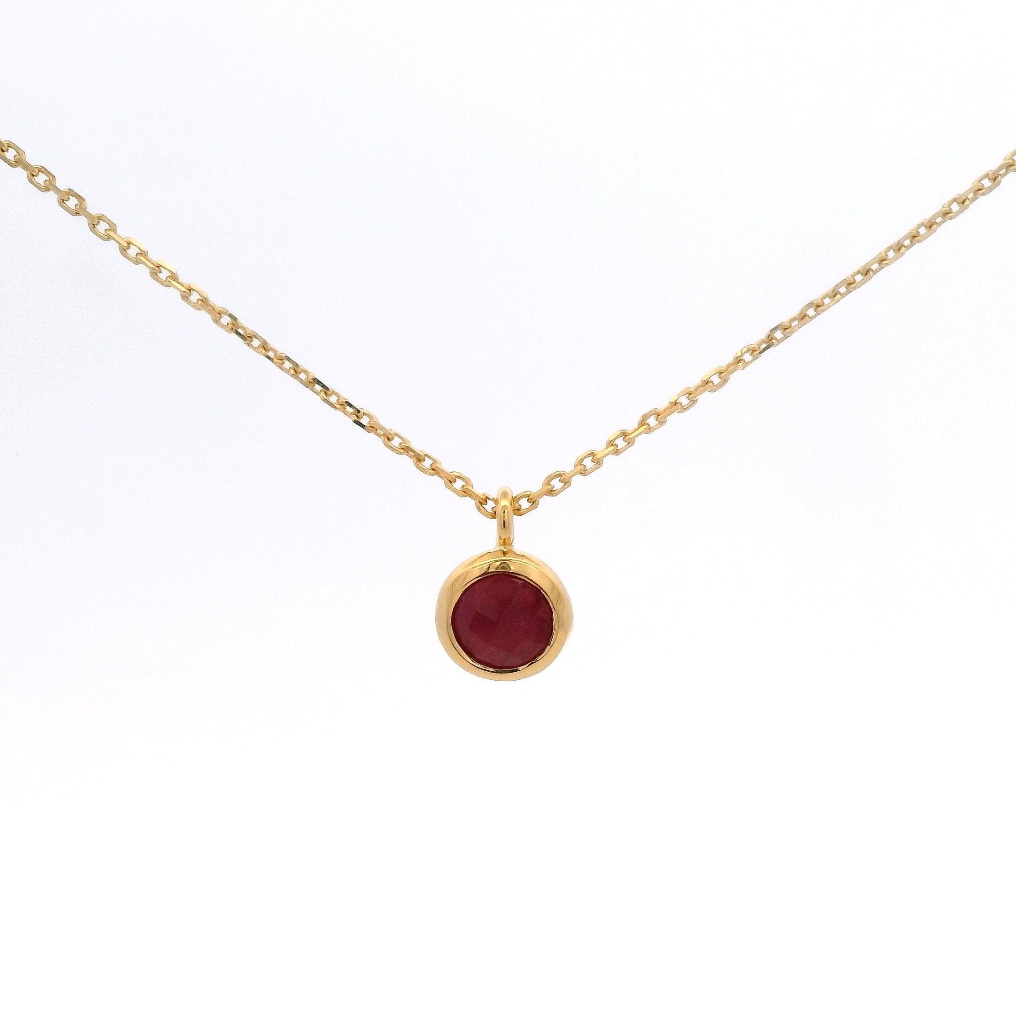 925YG BEZEL RUBY GLASS FILLED NECKLACE - C'SANTOS