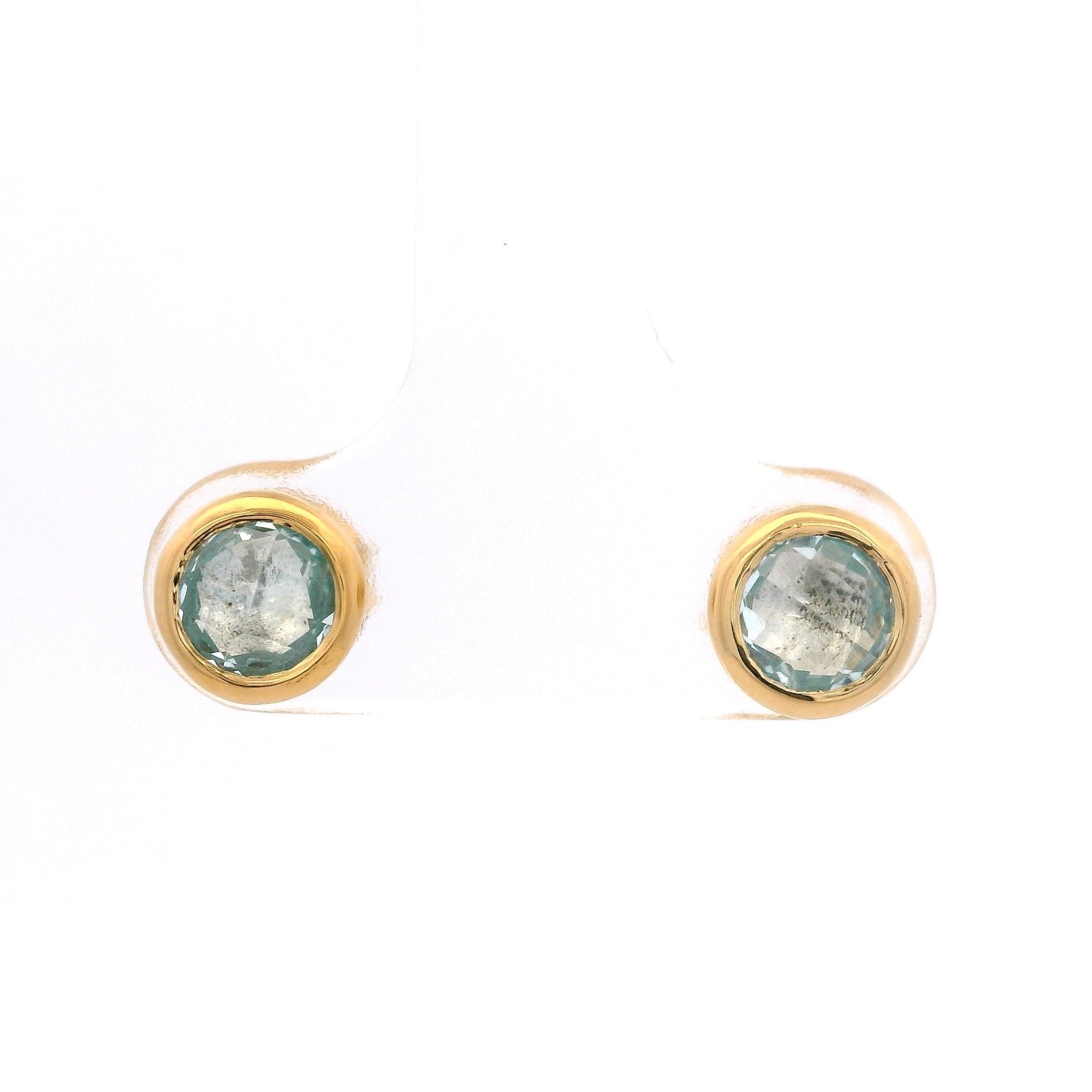 925YG BEZEL TOPAZ BLUE SOLITARY EARRINGS - C'SANTOS