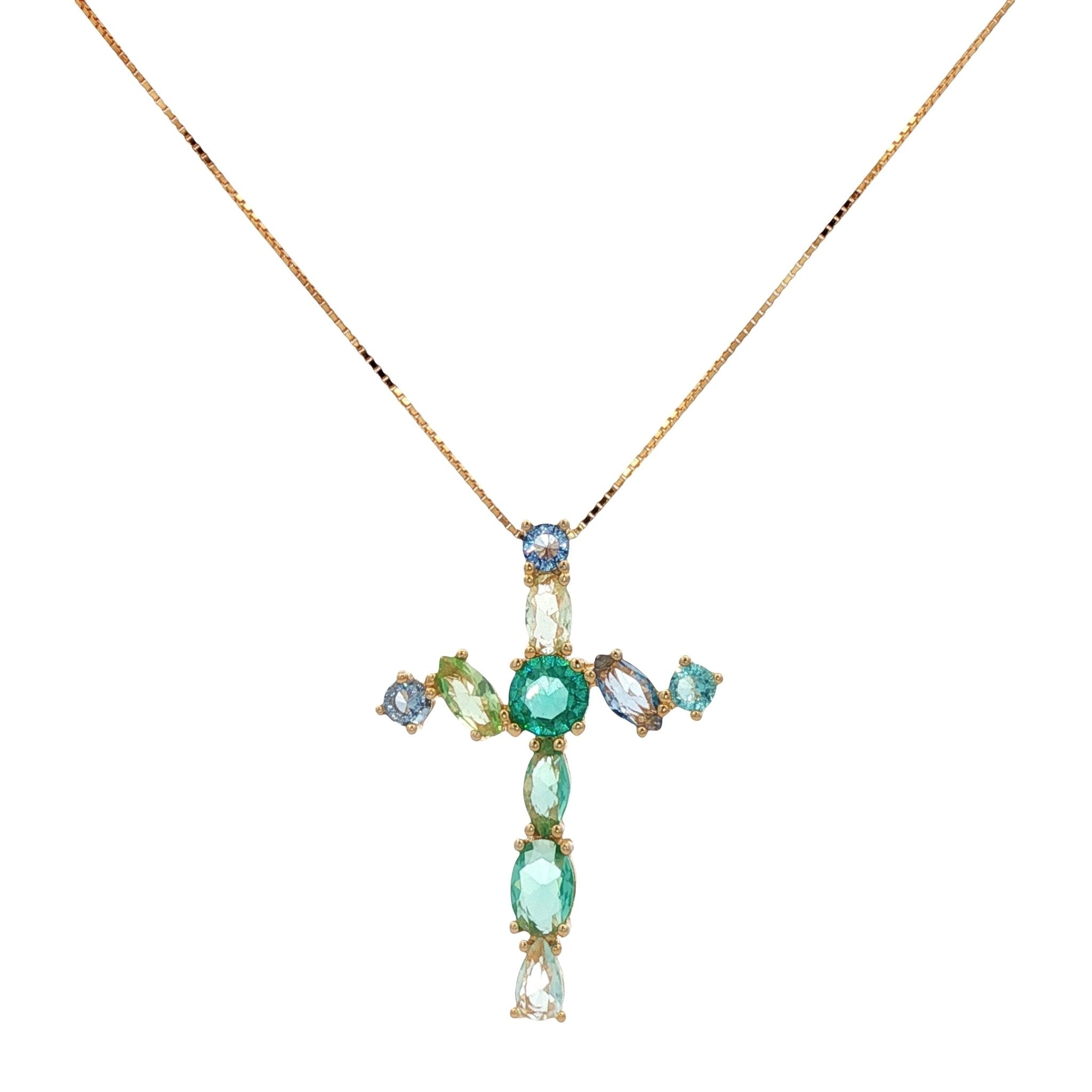 925YG BIG CROSS MULTI CZ NECKLACE - C'SANTOS