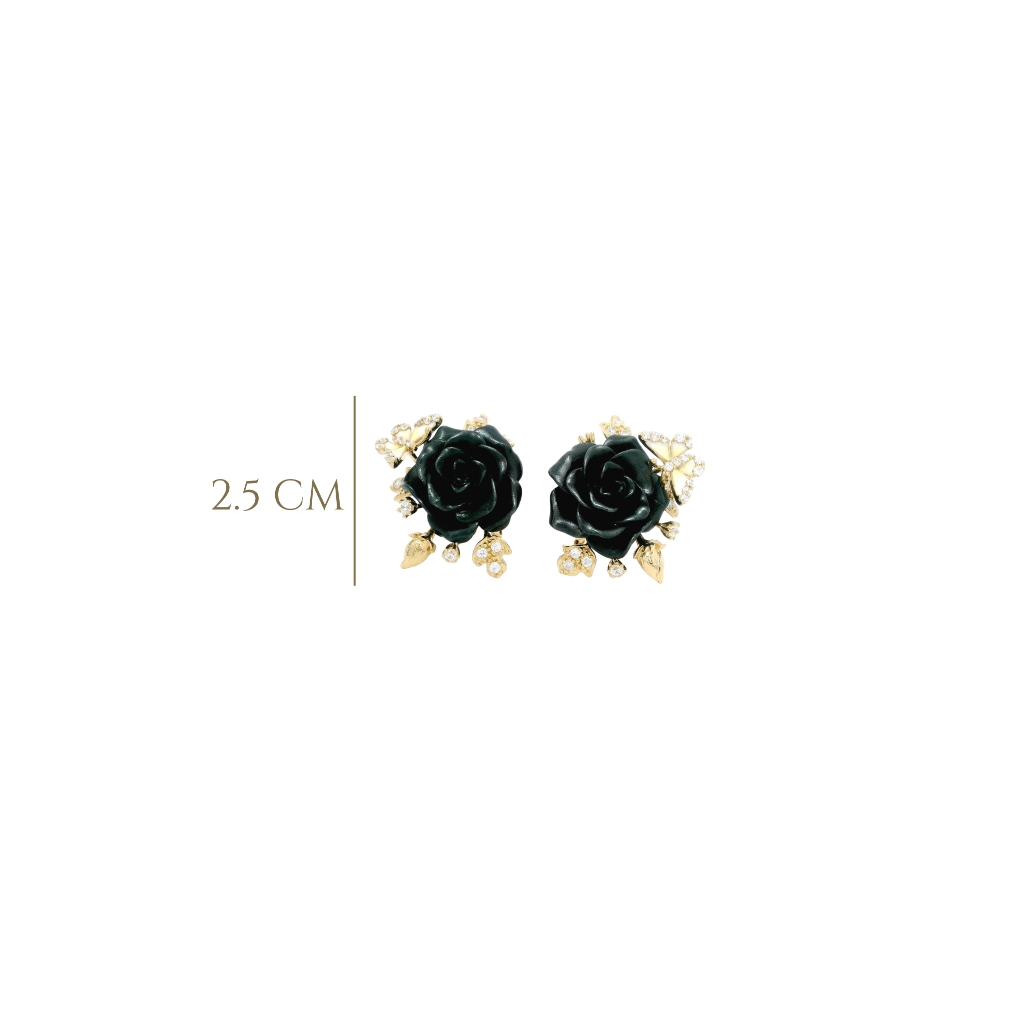 925YG BIG FLOWER BLACK AND BUTTERFLY ENAMEL WHITE EARRINGS - C'SANTOS
