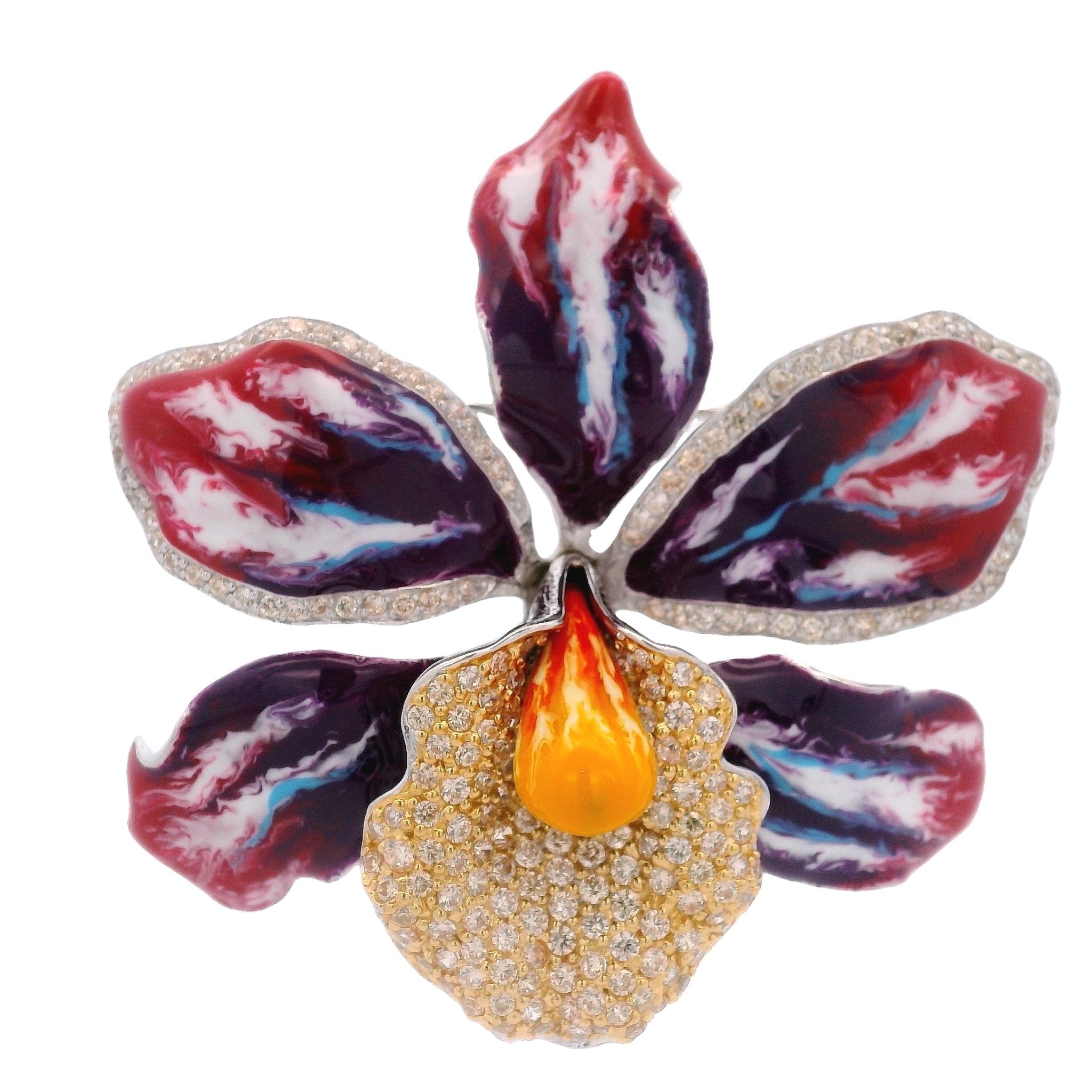 925YG BIG MAY FLOWER PURPLE AND RED BROOCH - C'SANTOS