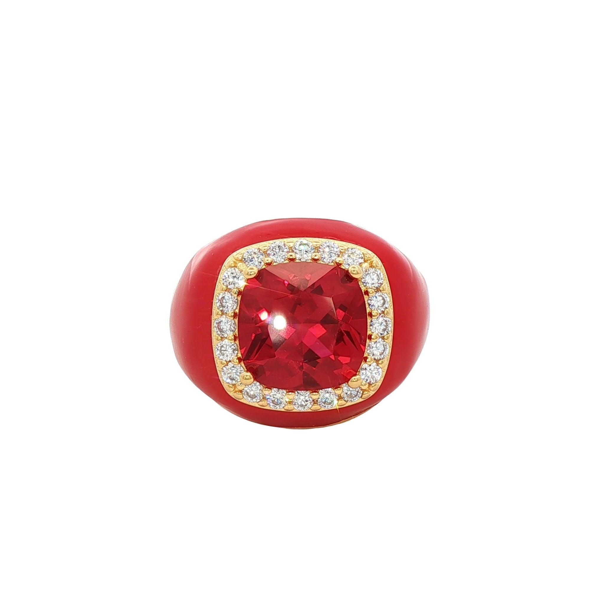 925YG BIG SQUARE RED CZ RING - C'SANTOS