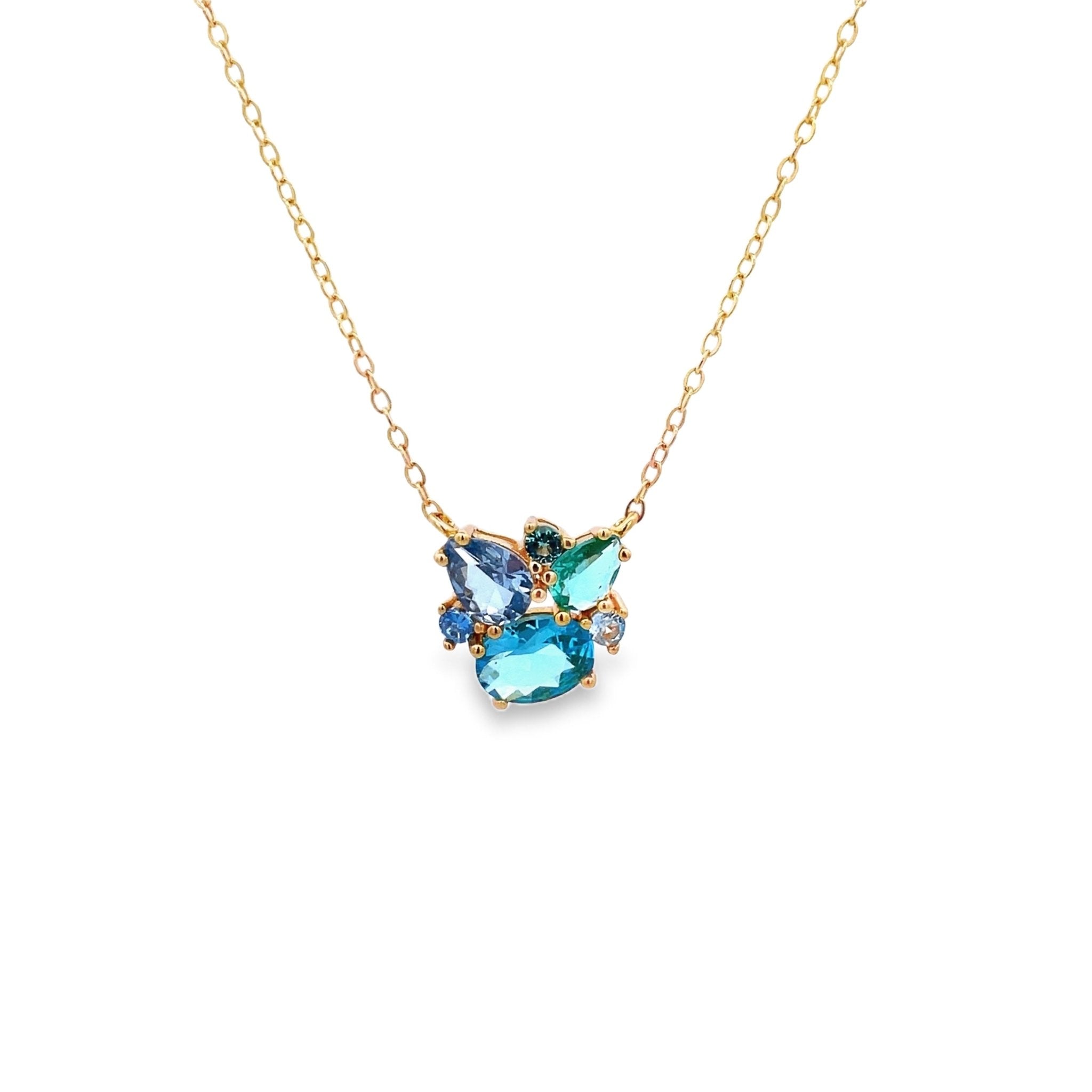 925YG BRIGHTON CLUSTER CZ BLUE SKY BLUE AQUA NECKLACE - C'SANTOS