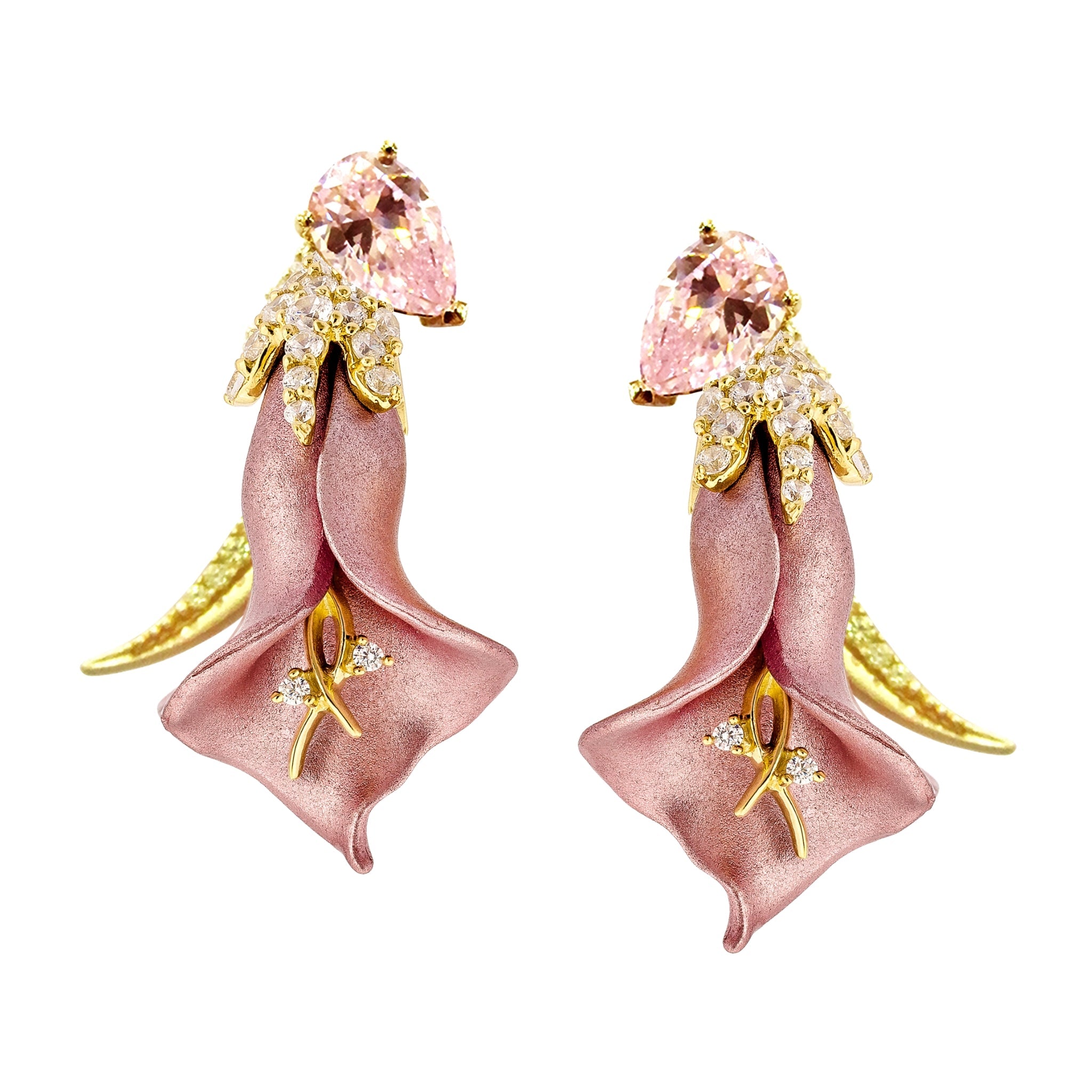 925YG CALLA LILY ALUMINIUM PINK CZ YELLOW PINK EARRINGS - C'SANTOS
