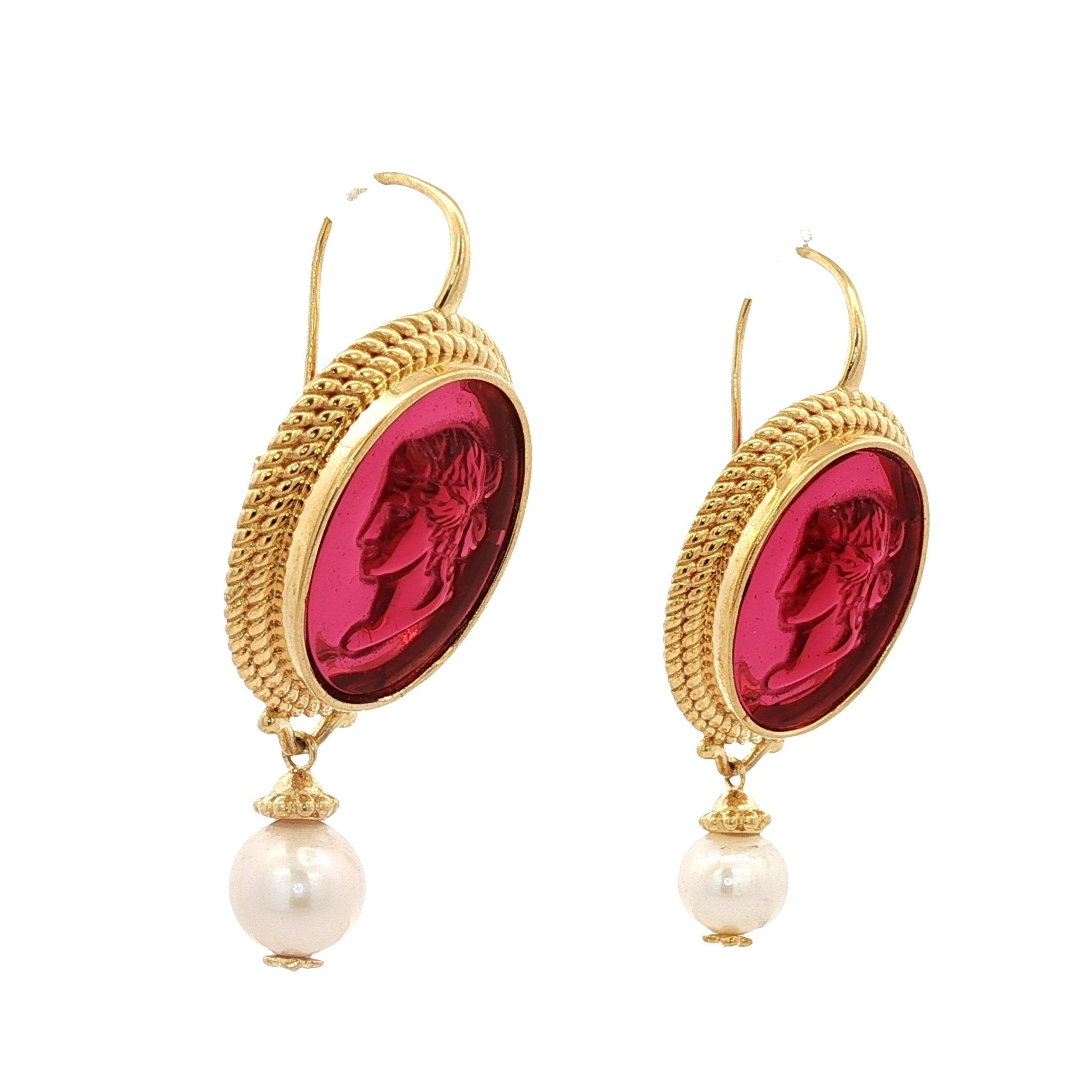 925YG CERES RED AND PEARL EARRINGS - C'SANTOS