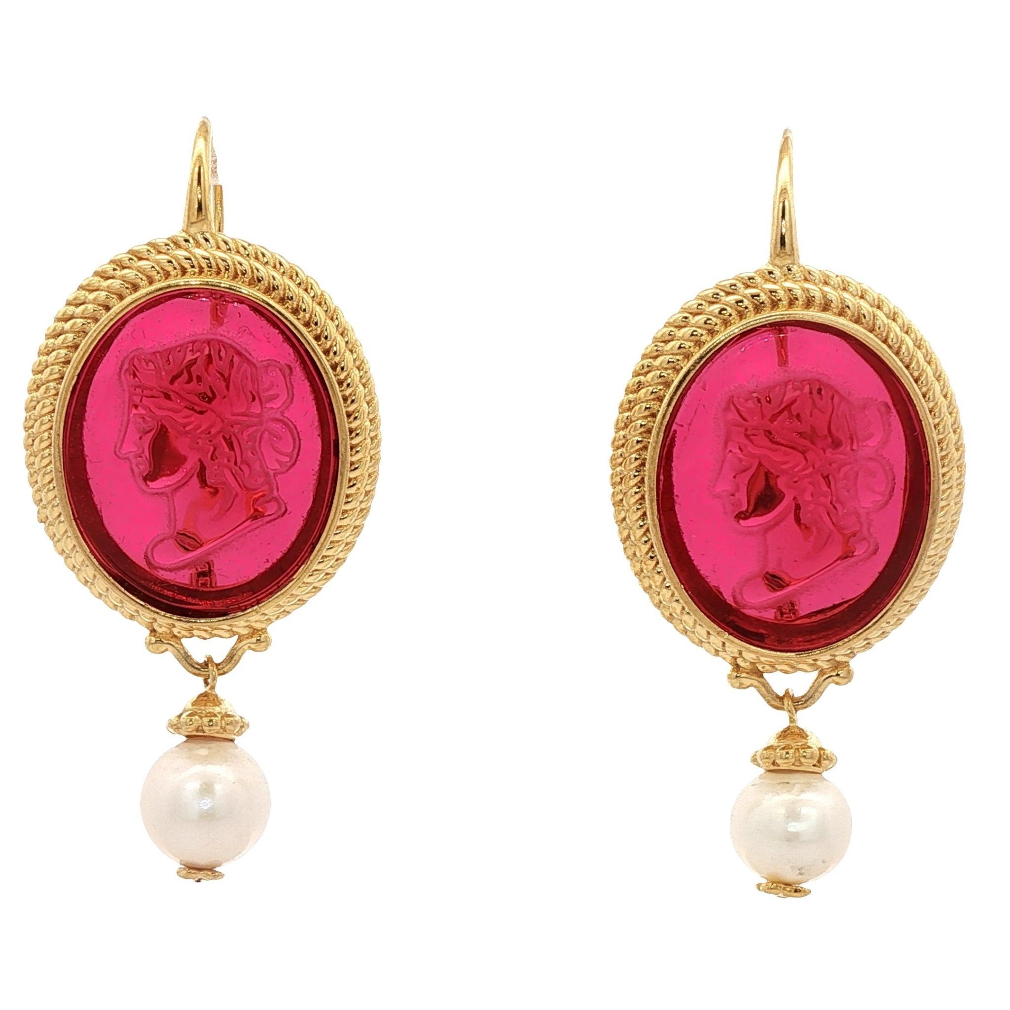 925YG CERES RED AND PEARL EARRINGS - C'SANTOS