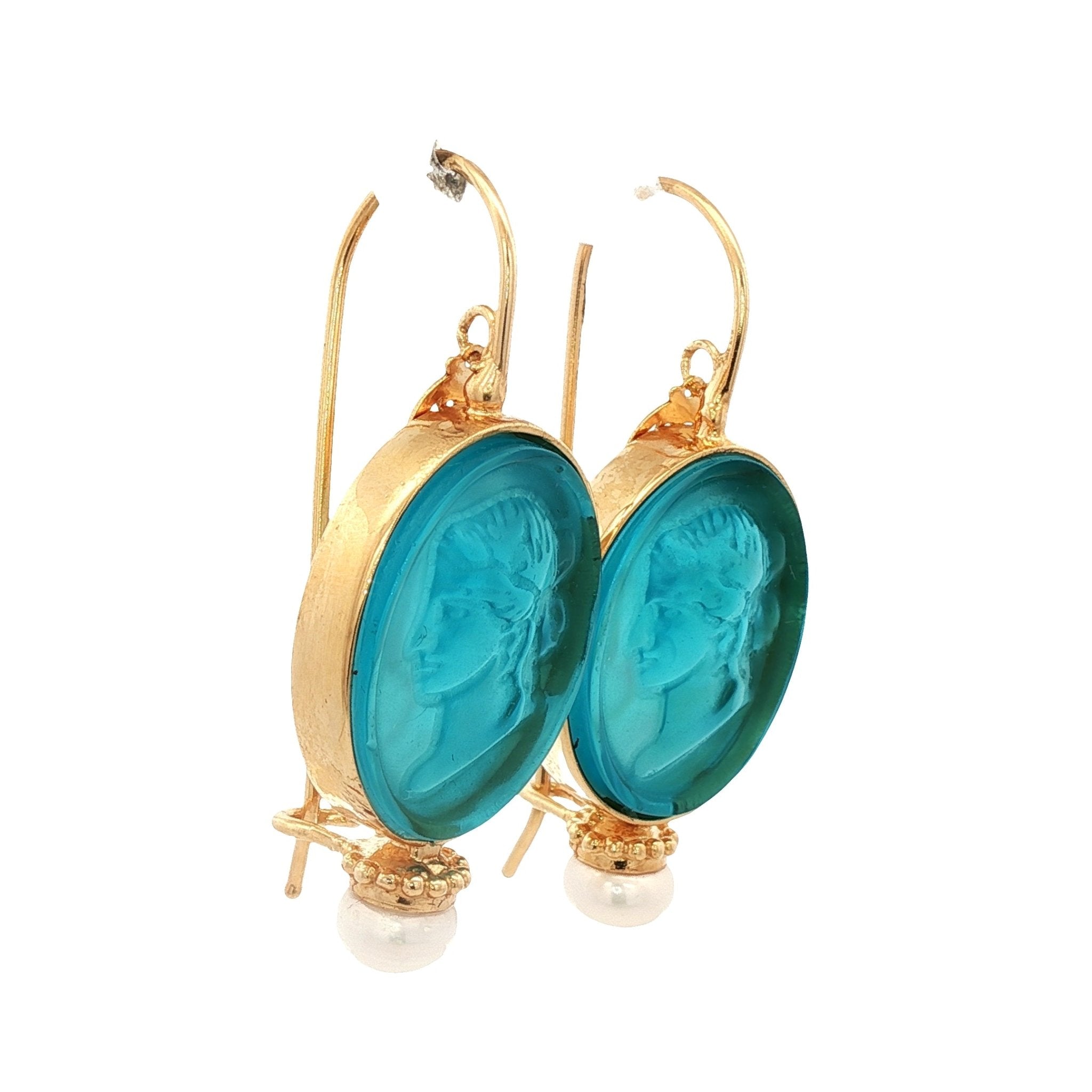 925YG CERES SKY BLUE AND PEARL EARRINGS - C'SANTOS