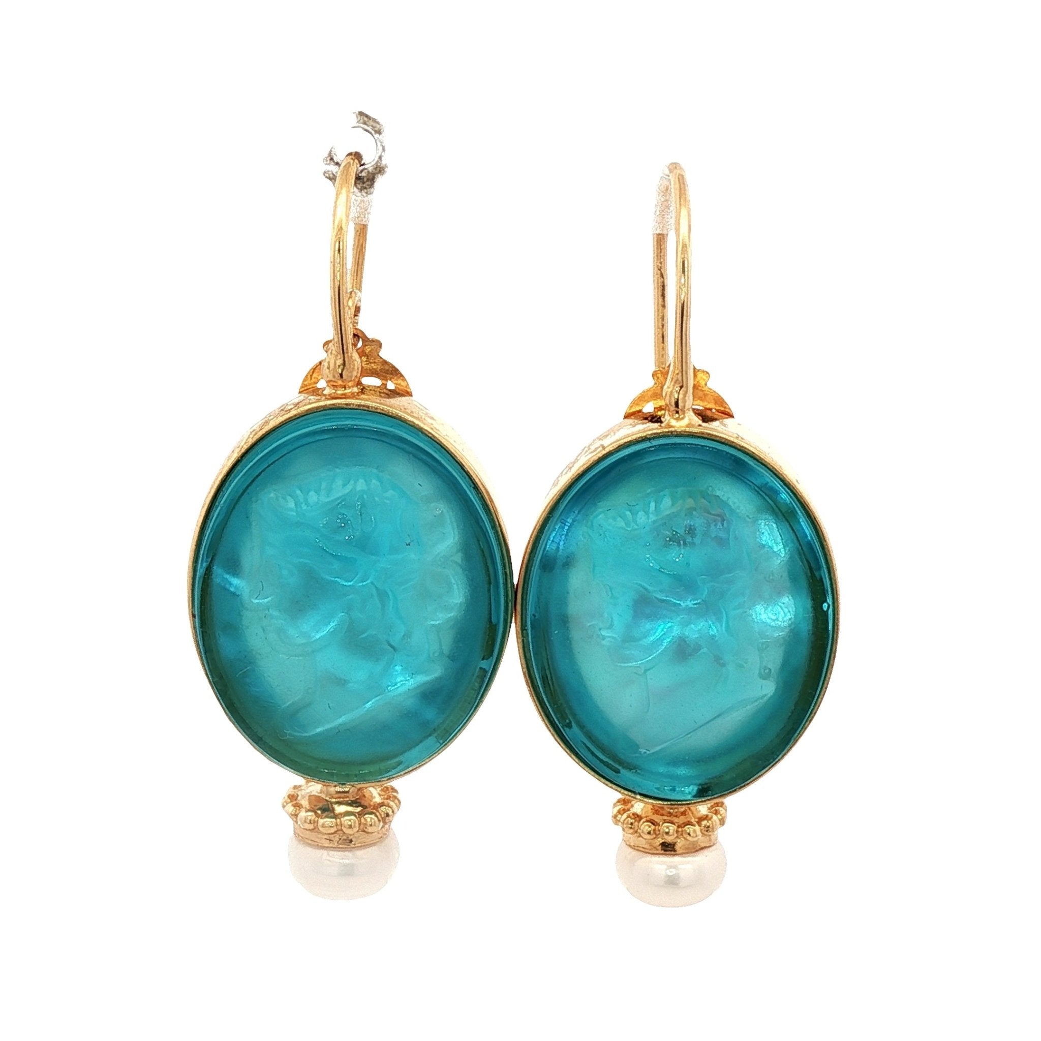 925YG CERES SKY BLUE AND PEARL EARRINGS - C'SANTOS