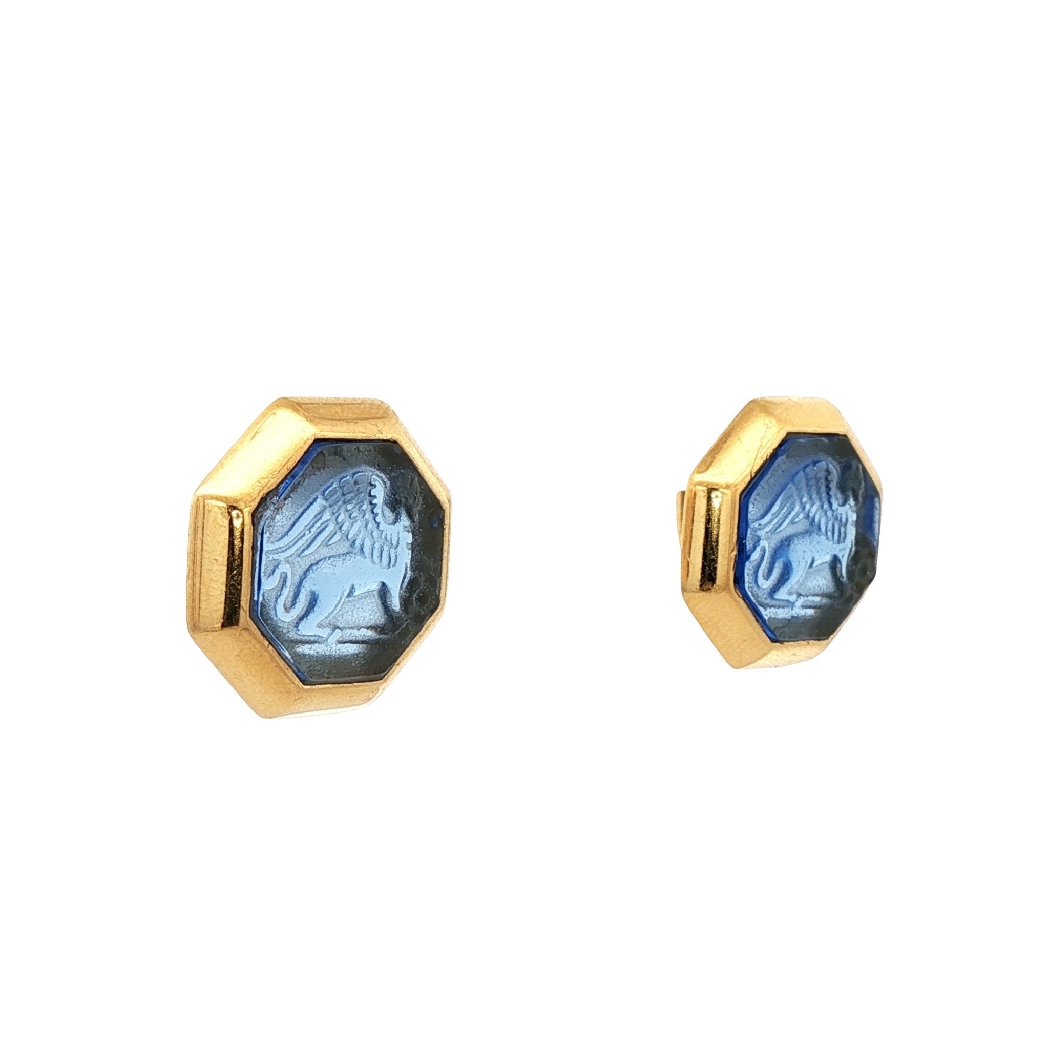 925YG CHIMERA OCTAGONAL BLUE EARRINGS - C'SANTOS
