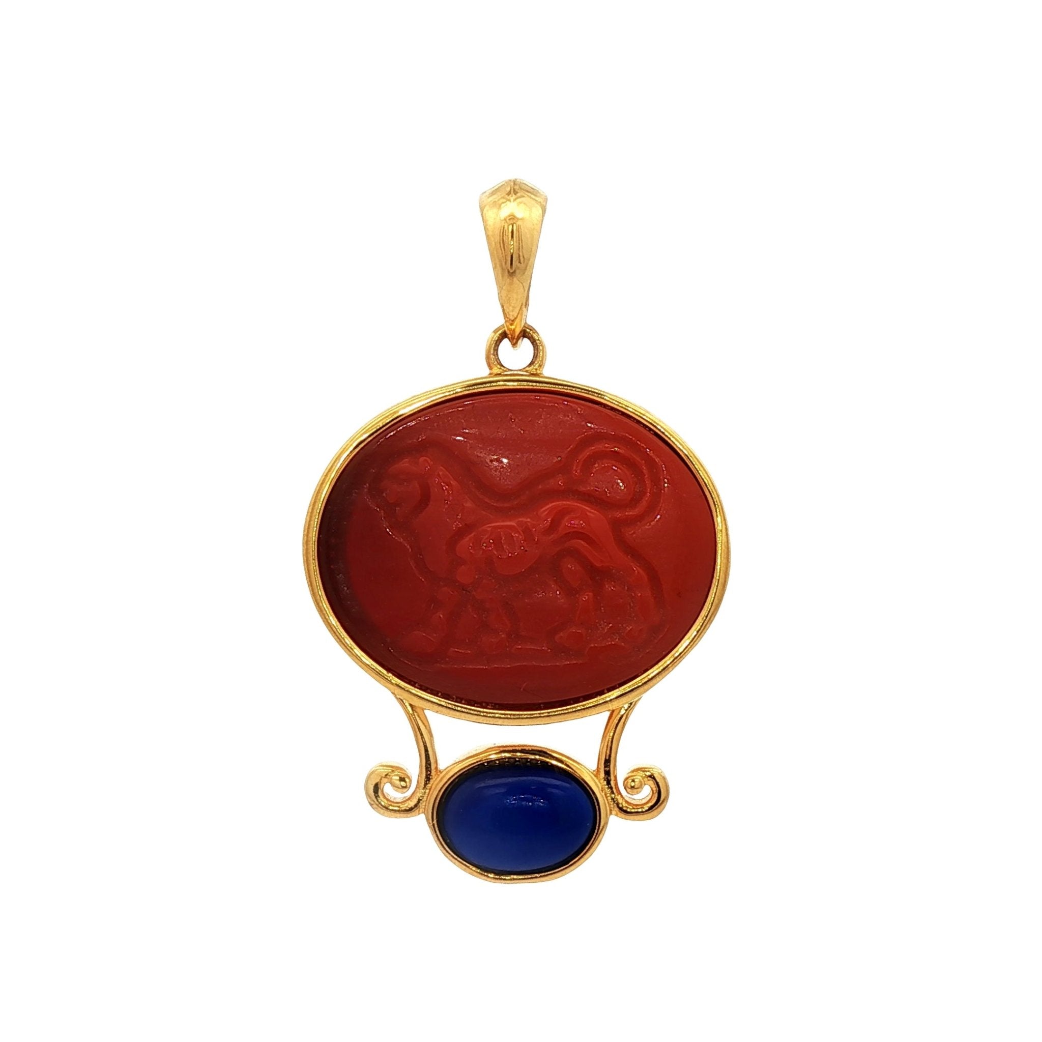 925YG CHIMERA ORANGE AND LAPIS LAZULI PENDANT - C'SANTOS