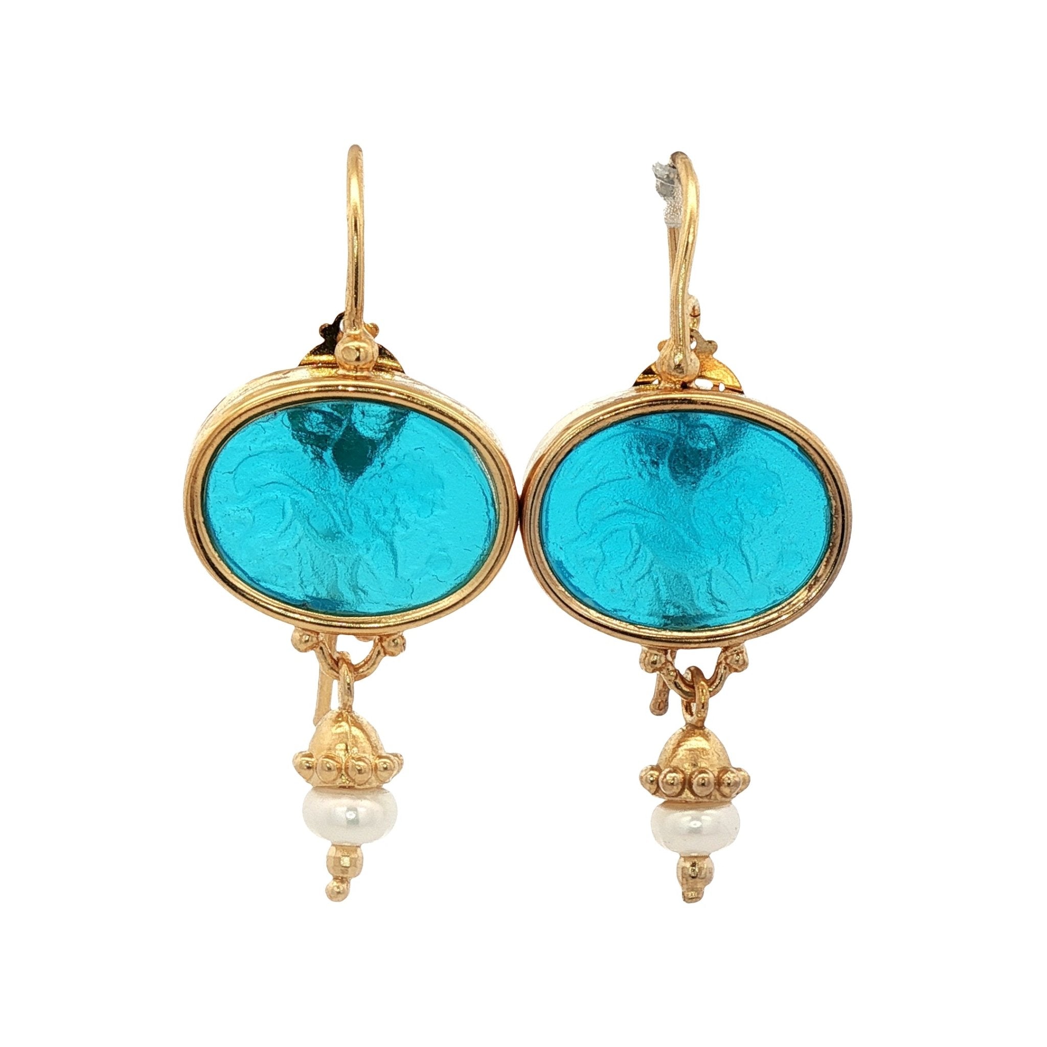 925YG CHIMERA SKY BLUE WITH PEARL EARRINGS - C'SANTOS