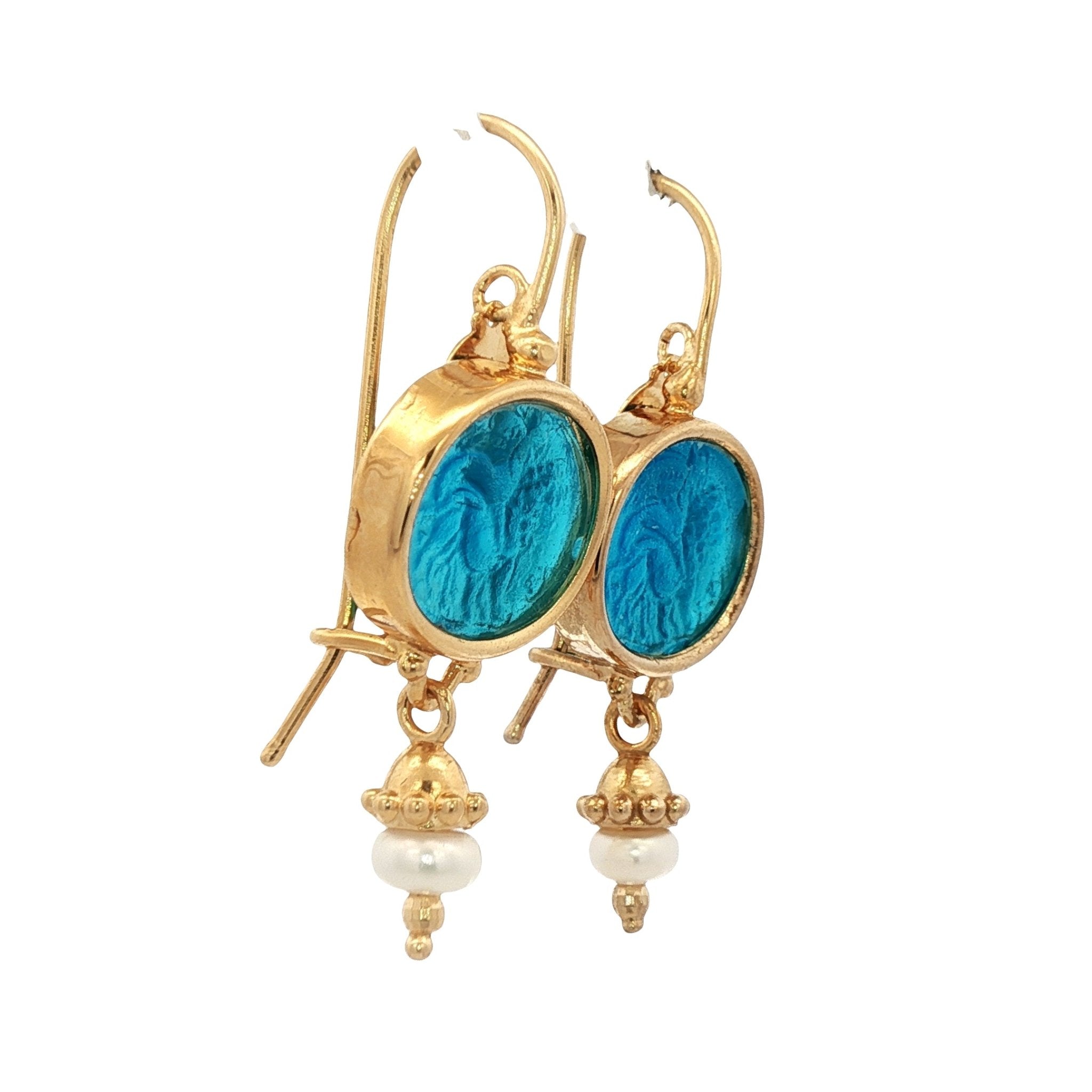 925YG CHIMERA SKY BLUE WITH PEARL EARRINGS - C'SANTOS