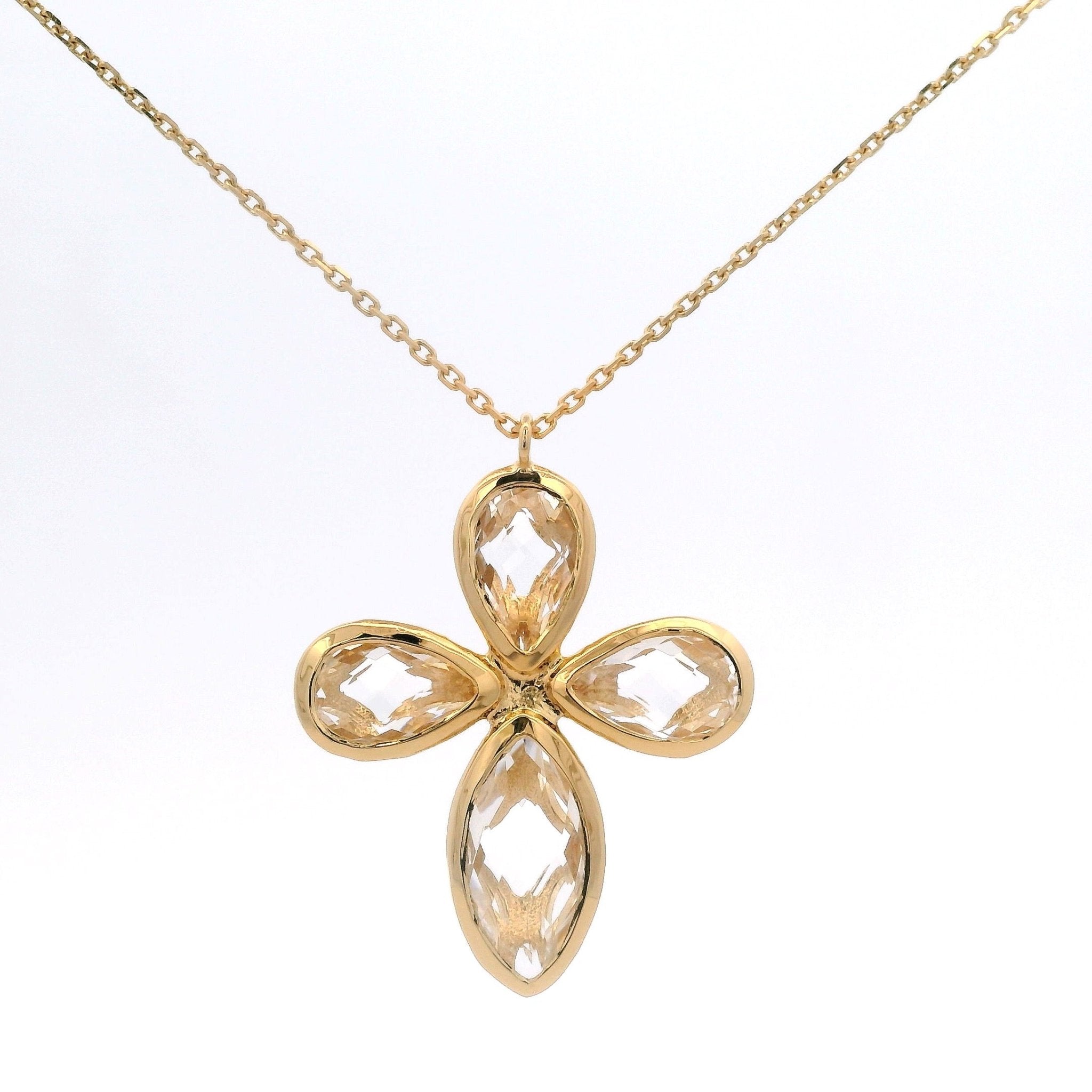 925YG CHUNKY CROSS ROCK CRYSTAL NECKLACE - C'SANTOS