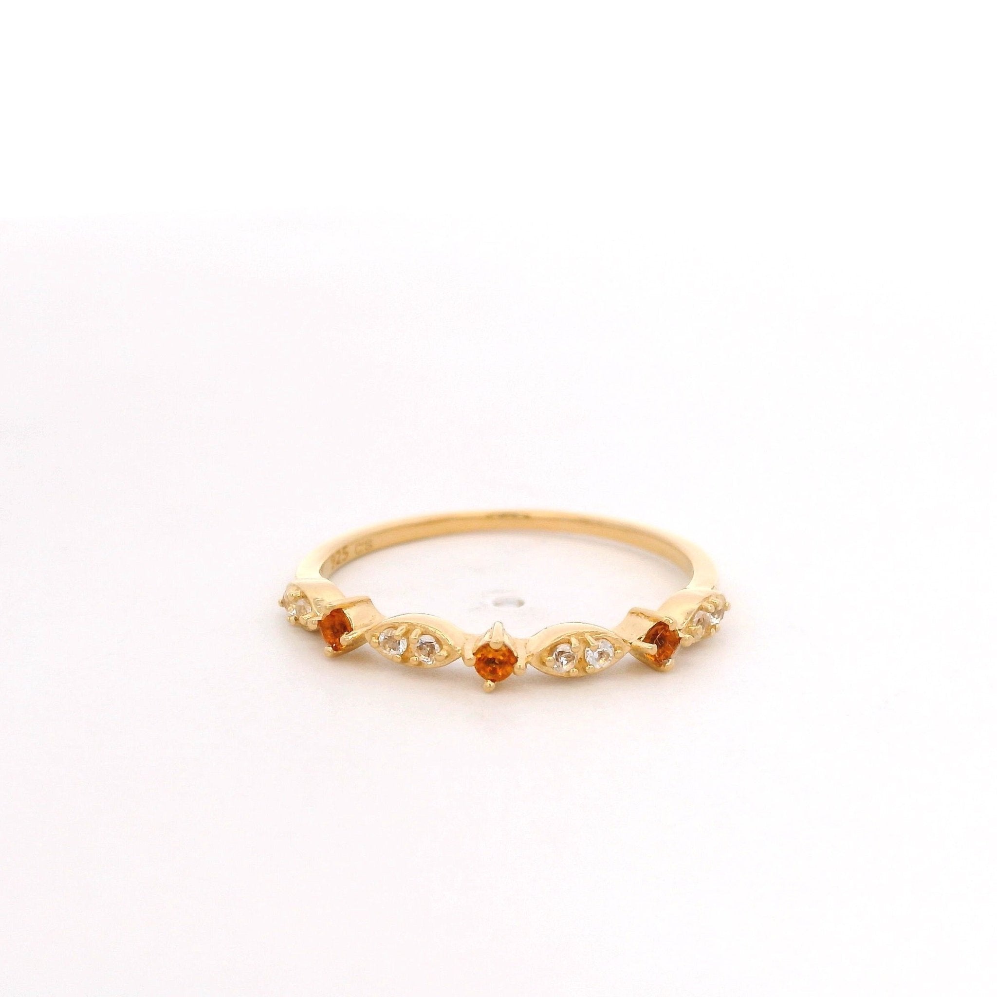 925YG CITRINE AND OVAL TOPAZ WHITE RING T6.5 - C'SANTOS