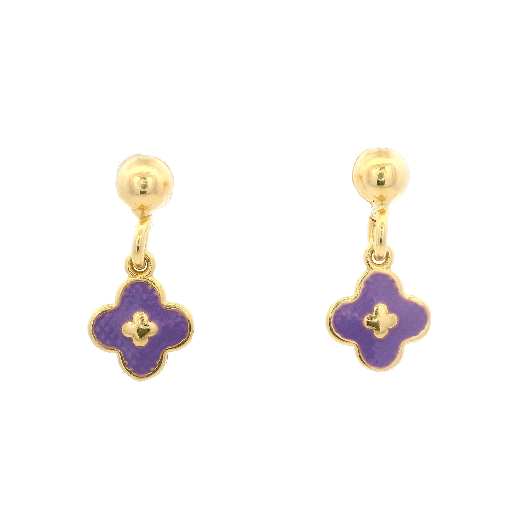 925YG CLOVER PURPLE ENAMEL EARRINGS - C'SANTOS