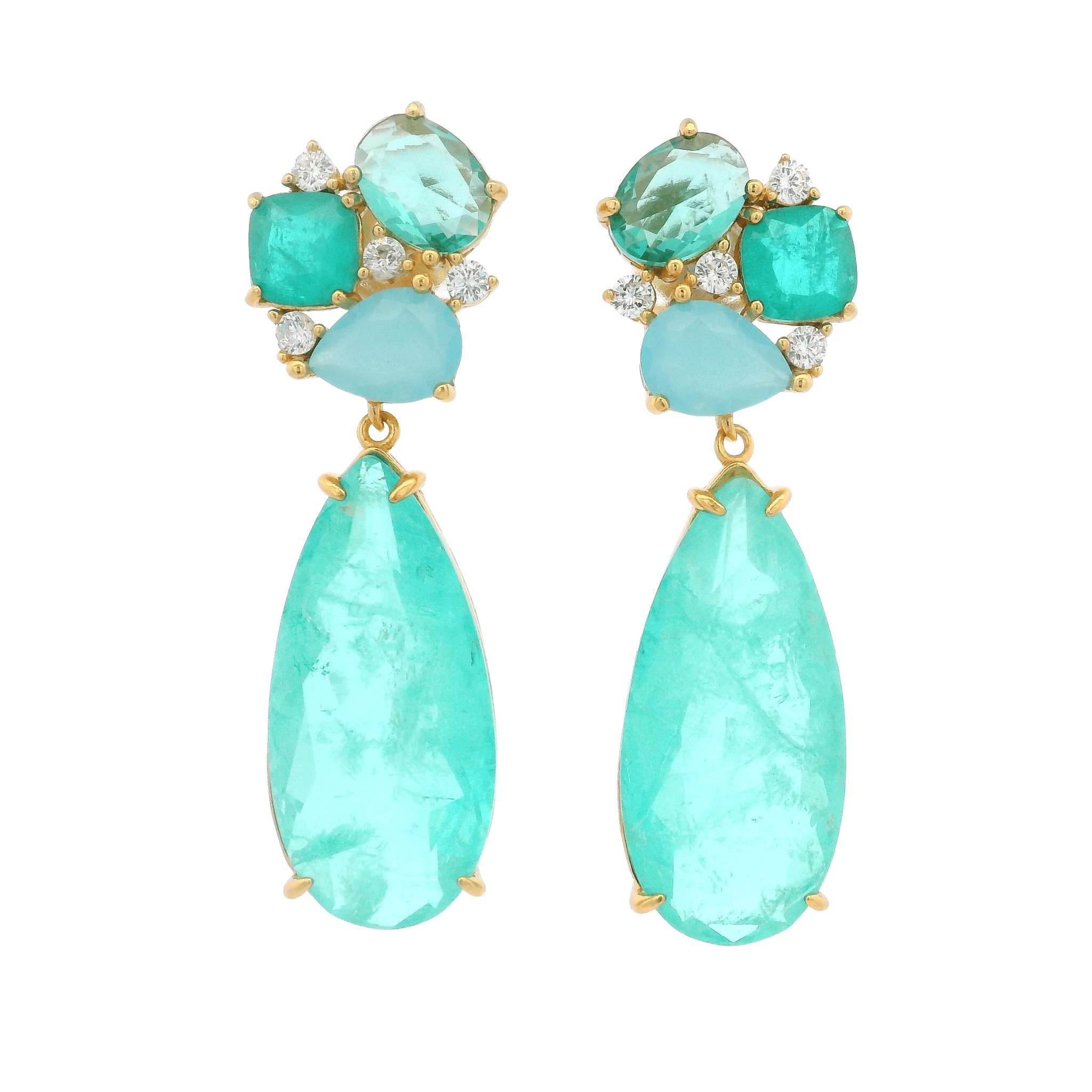 925YG CLUSTER AND DROP EARRINGS QUARTZ & CZ GREEN - C'SANTOS